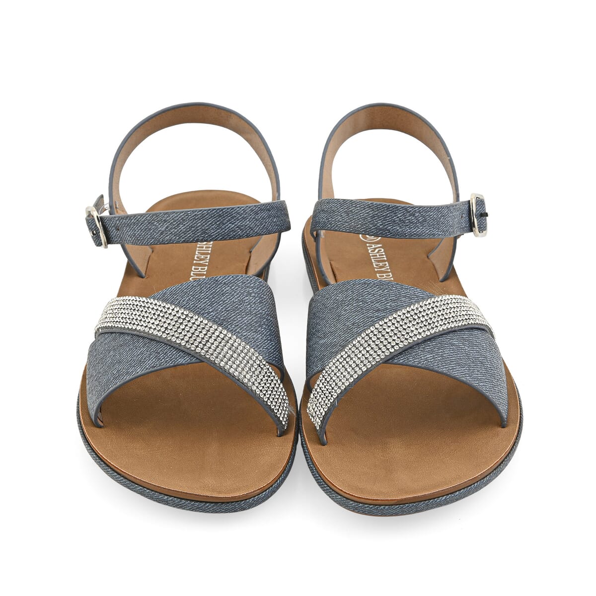 Ashley Blue Denim Rhinestone Buckle Sandals - Size 9 image number 1