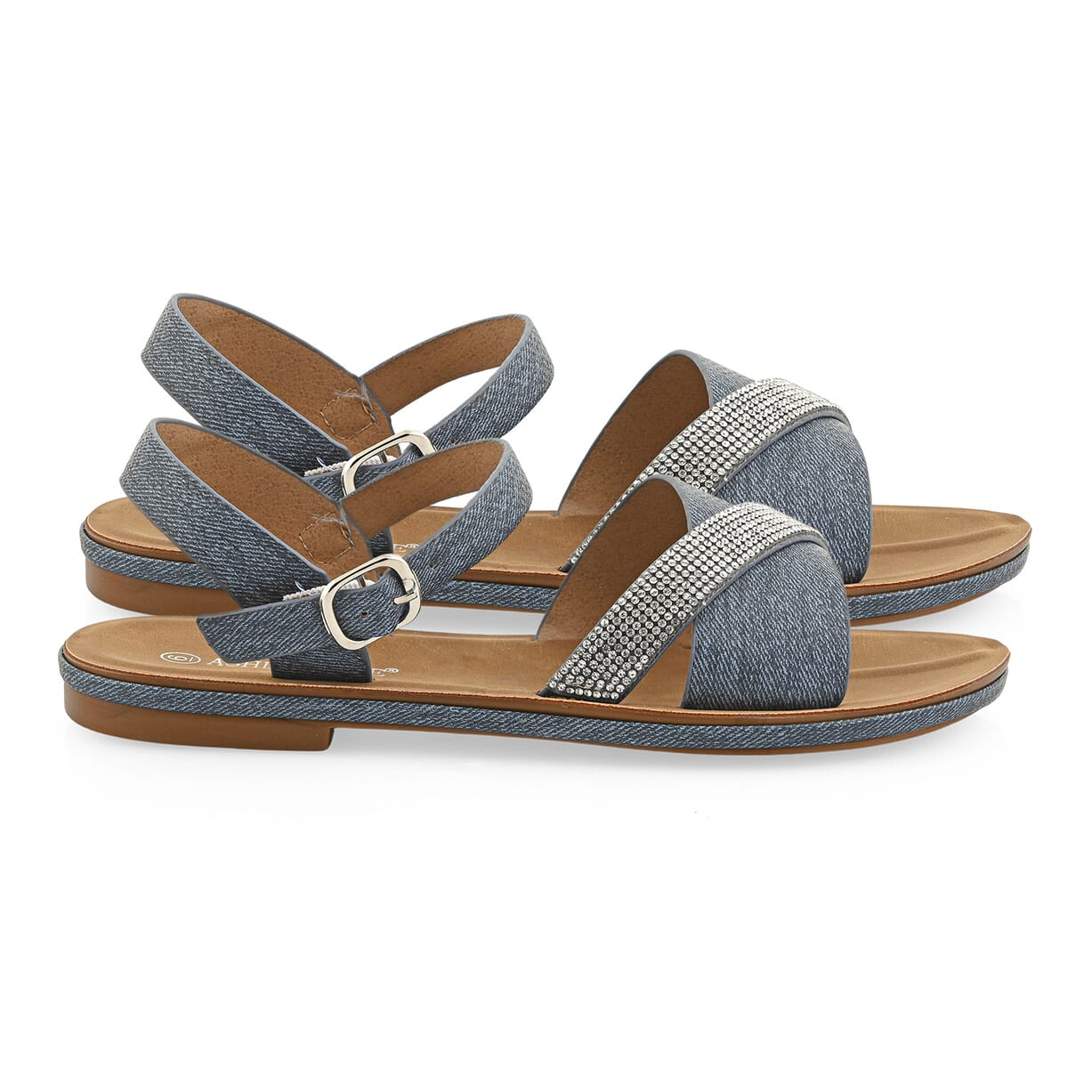 Ashley Blue Denim Rhinestone Buckle Sandals - Size 9 image number 2