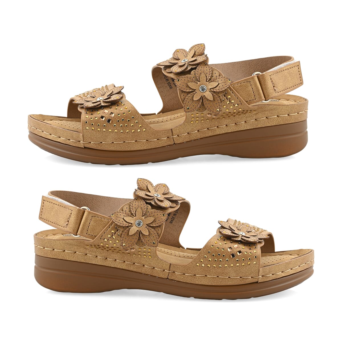 Cherokee Camel Laser Cut Flower Sandal with Rhinestone and Velcro Closure - Size 7 image number 2
