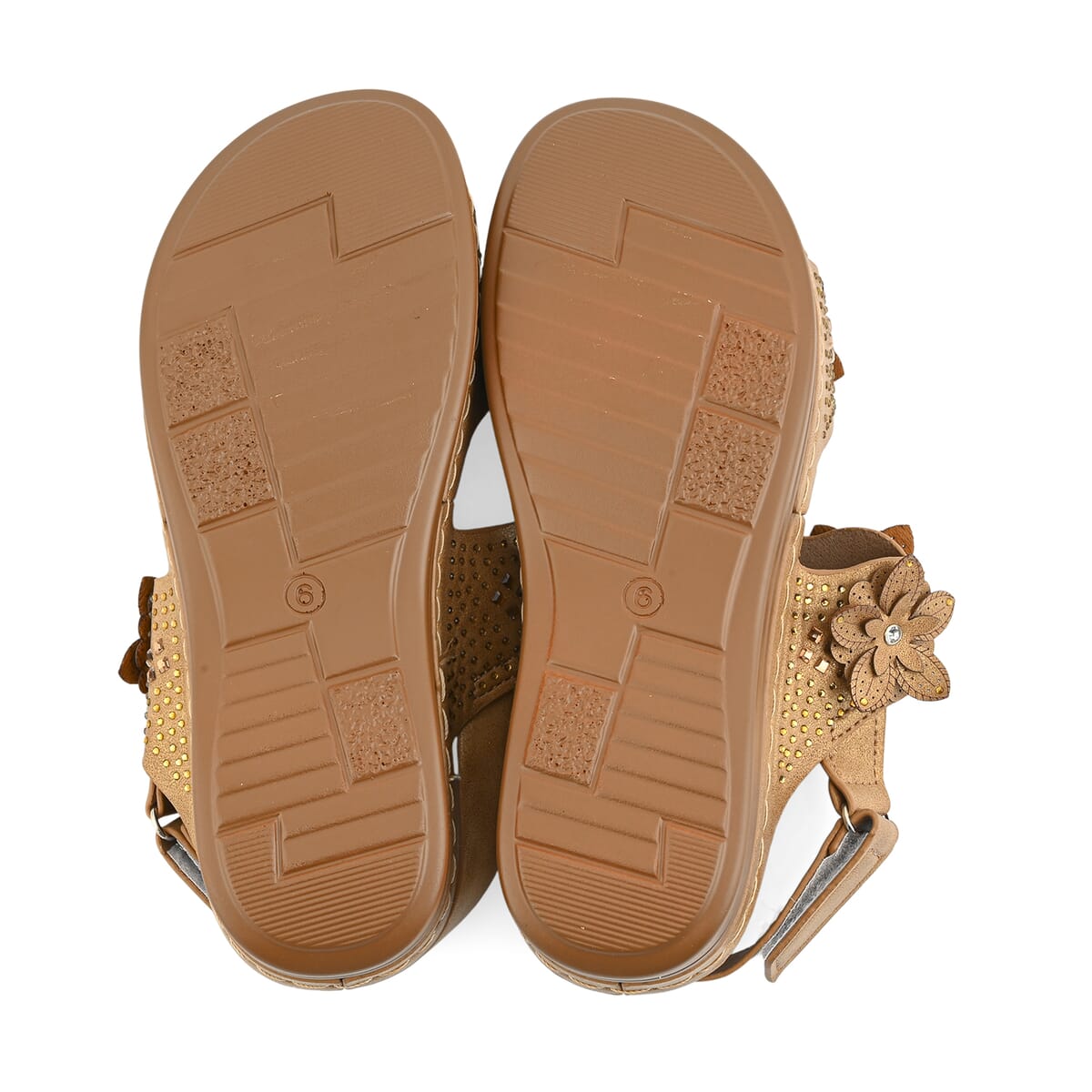 Cherokee Camel Laser Cut Flower Sandal with Rhinestone and Velcro Closure - Size 7 image number 4