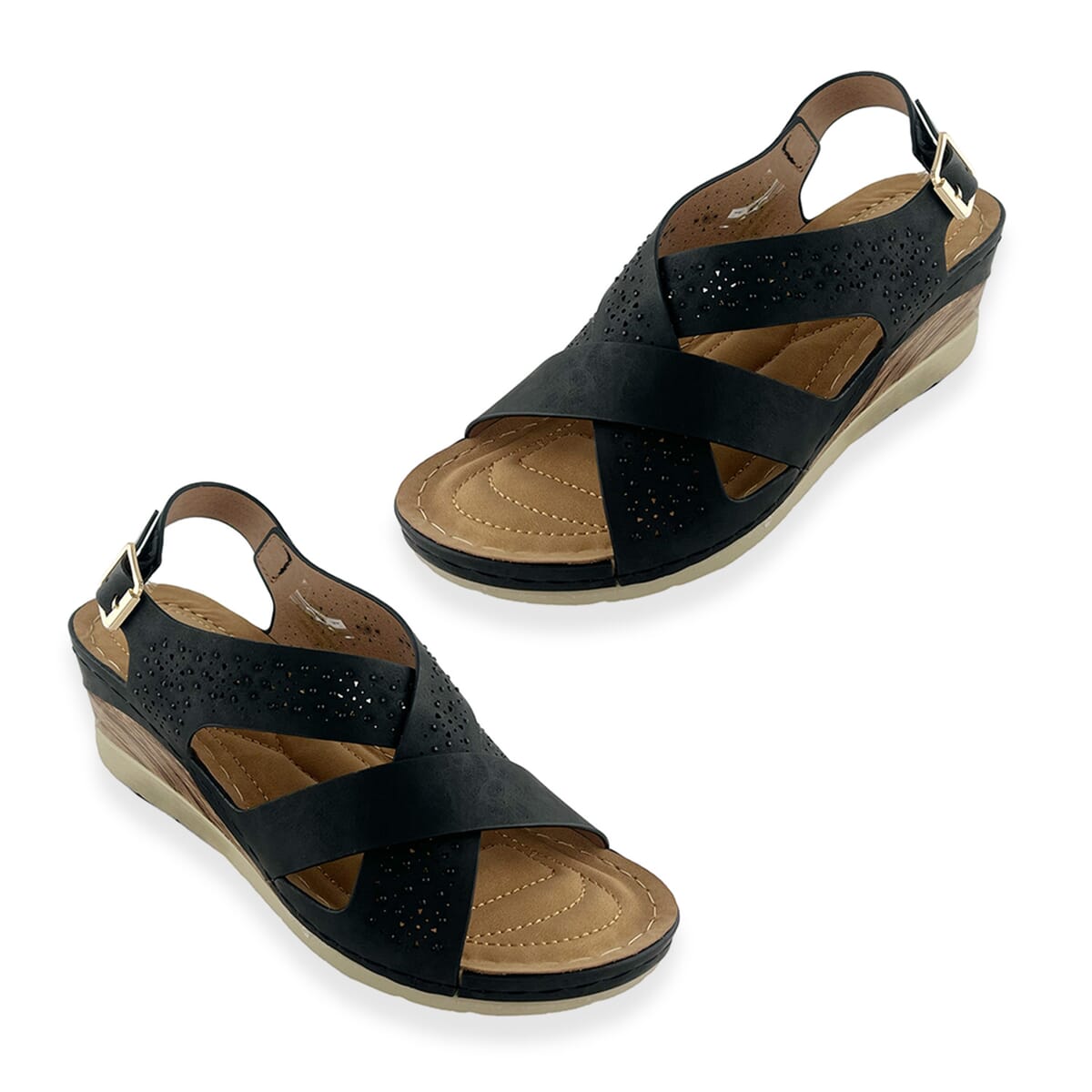 Cherokee Black Laser Cut Cross Strap Sandal - Size 6 image number 0