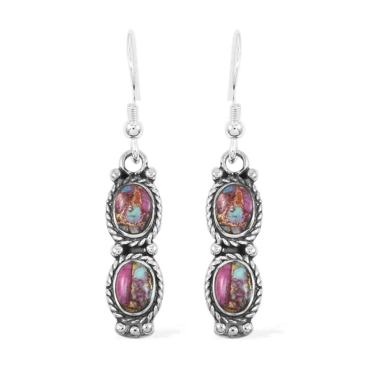 Santa Fe Style Rainbow Multi Gemstone Earrings in Sterling Silver 3.50 ctw image number 0