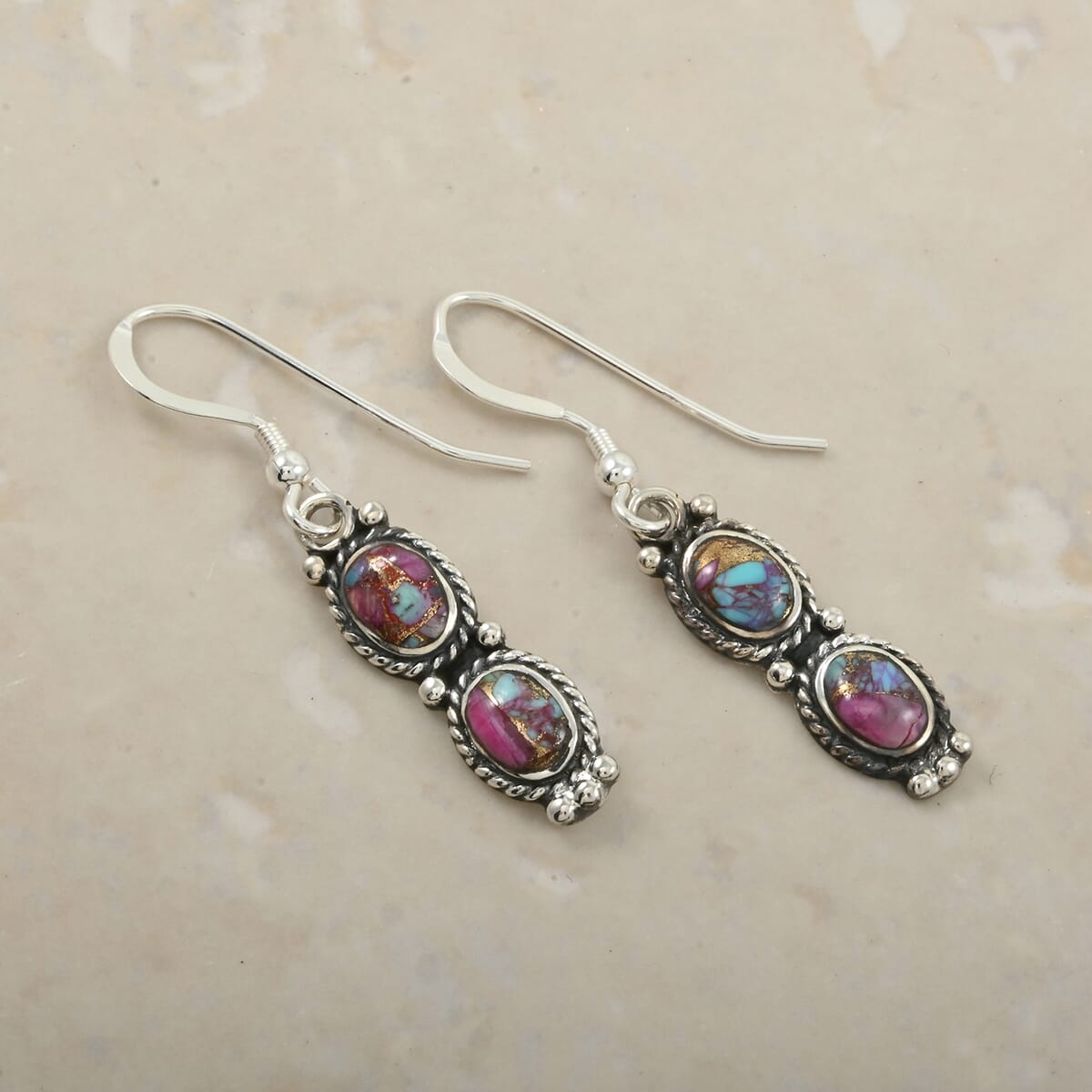 Santa Fe Style Rainbow Multi Gemstone Earrings in Sterling Silver 3.50 ctw image number 1