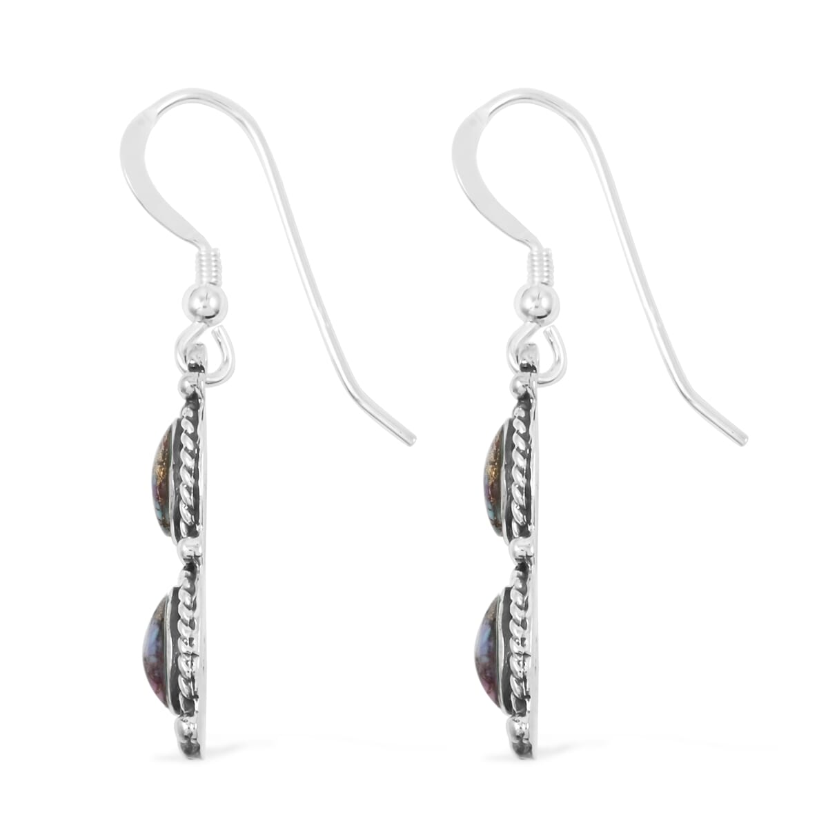 Santa Fe Style Rainbow Multi Gemstone Earrings in Sterling Silver 3.50 ctw image number 3