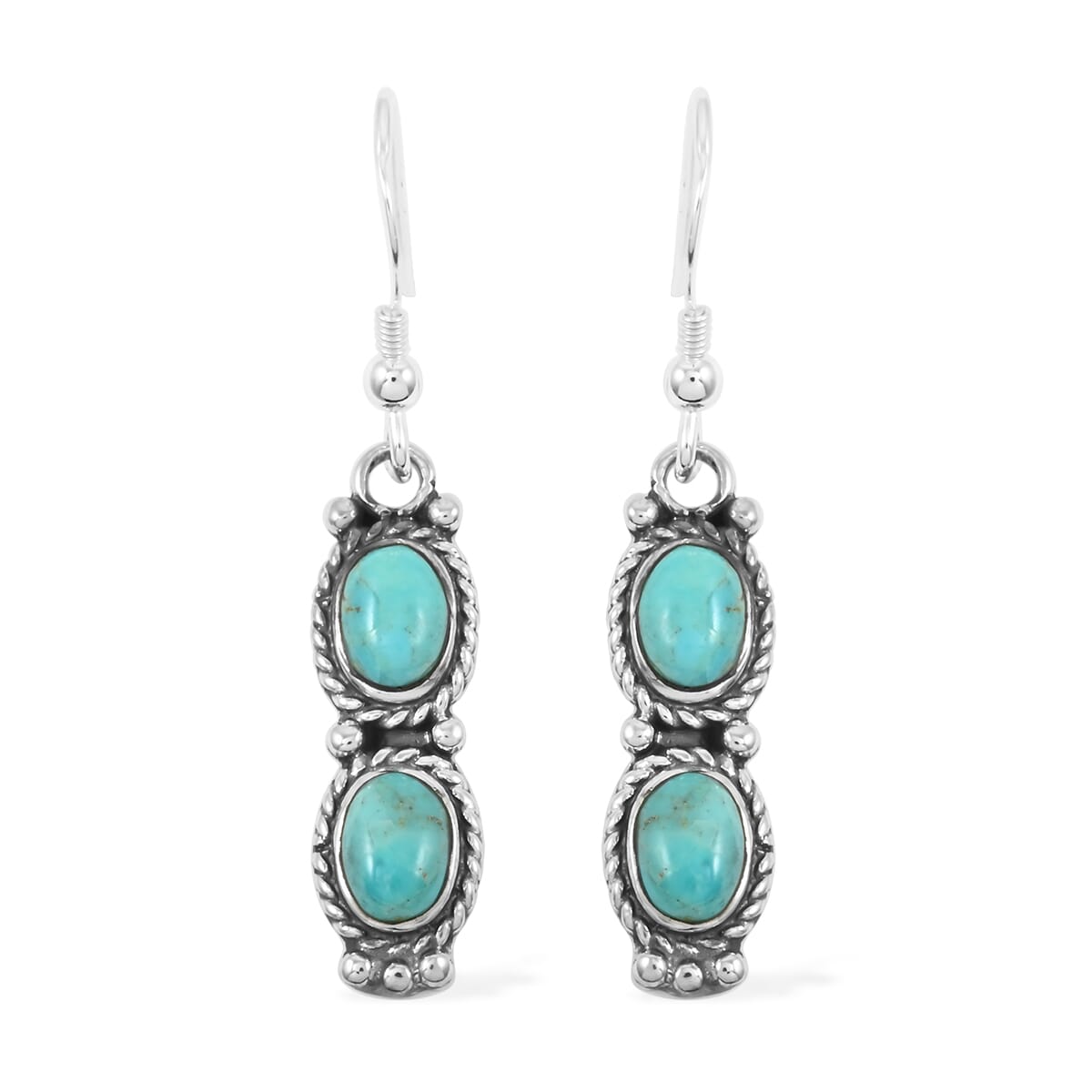 Santa Fe Style Kingman Turquoise Earrings in Sterling Silver 3.50 ctw image number 0