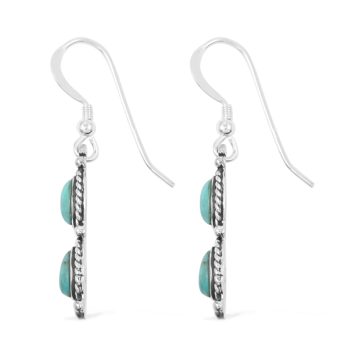 Santa Fe Style Kingman Turquoise Earrings in Sterling Silver 3.50 ctw image number 3