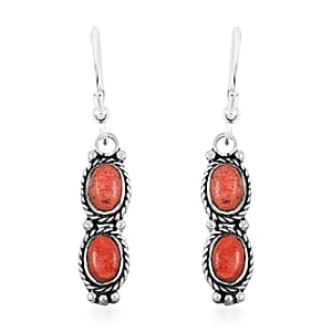 Santa Fe Style Enhanced Red Coral Earrings in Sterling Silver 3.50 ctw