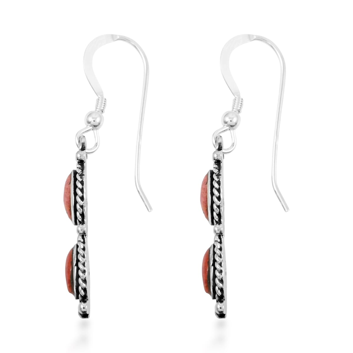 Santa Fe Style Enhanced Red Coral Earrings in Sterling Silver 3.50 ctw image number 3