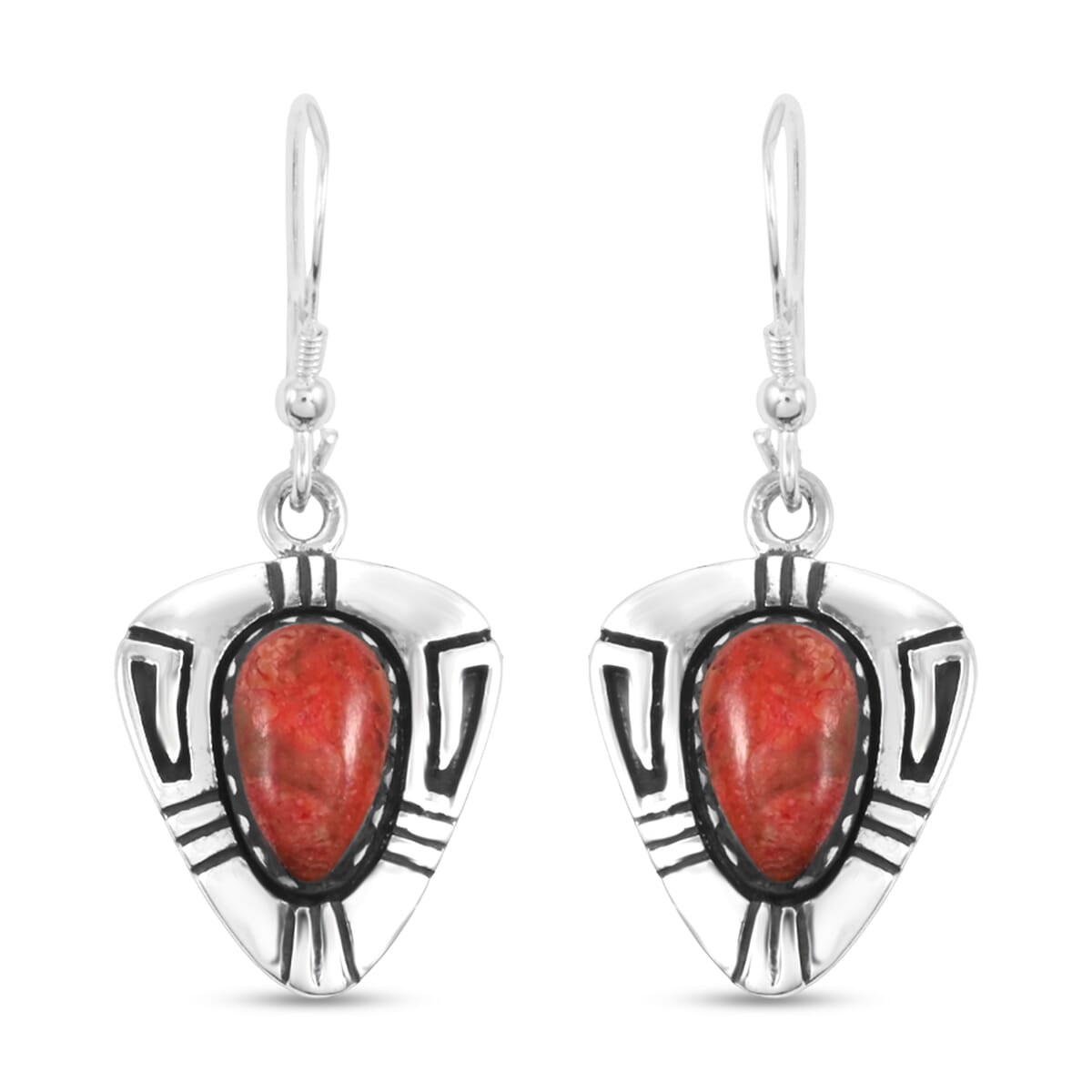 Santa Fe Style Enhanced Red Coral 4.00 ctw Earrings in Sterling Silver image number 0