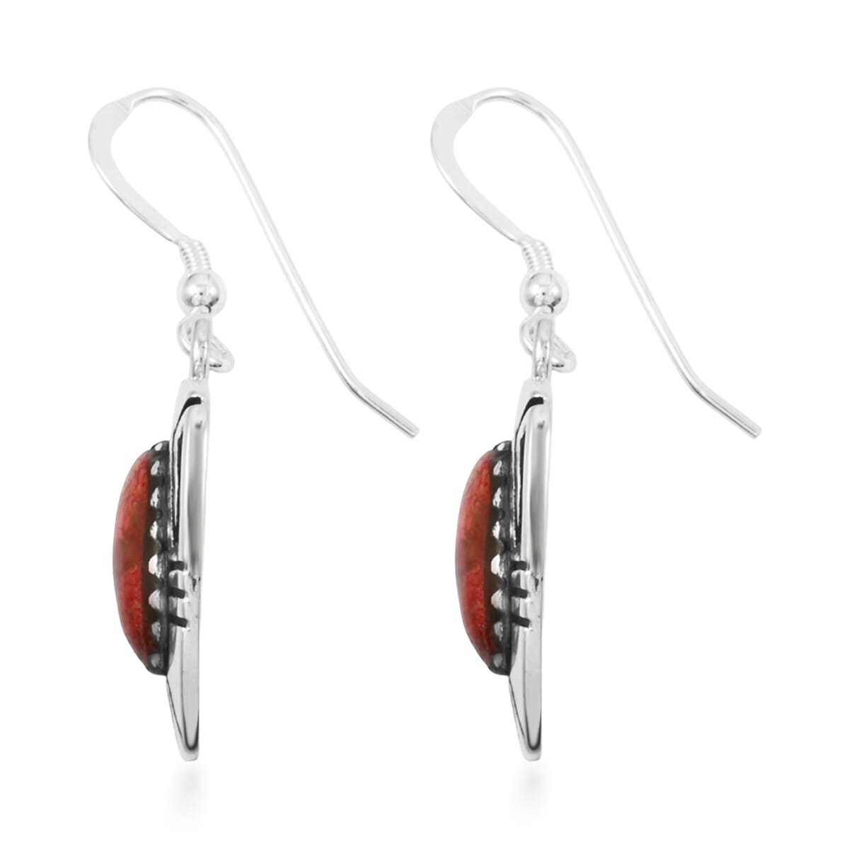 Santa Fe Style Enhanced Red Coral 4.00 ctw Earrings in Sterling Silver image number 3
