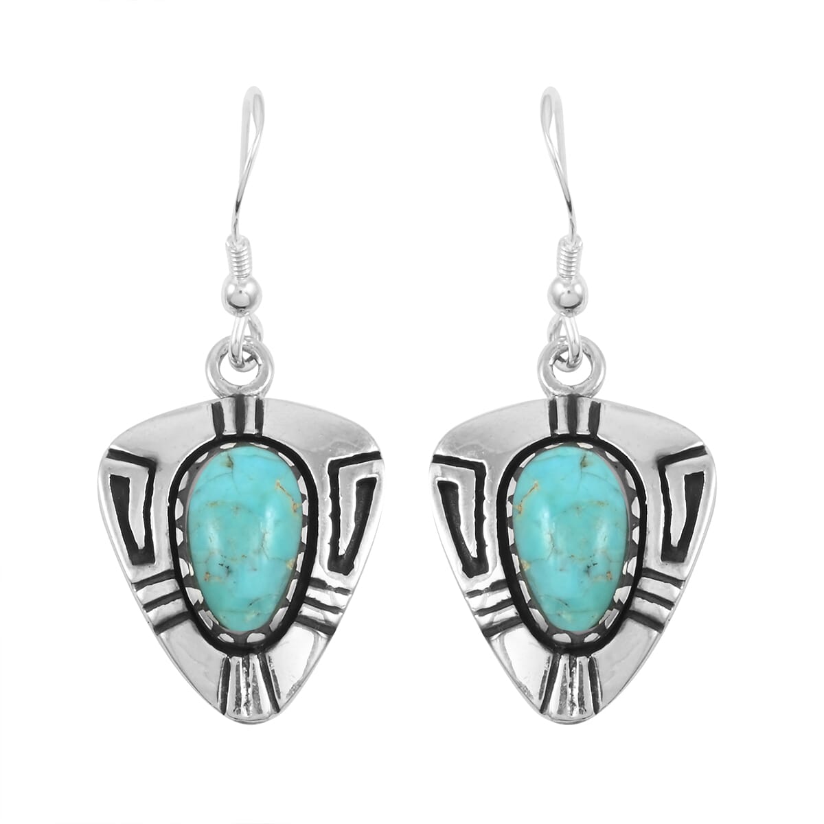 Santa Fe Style Kingman Turquoise 4.00 ctw Earrings in Sterling Silver image number 0