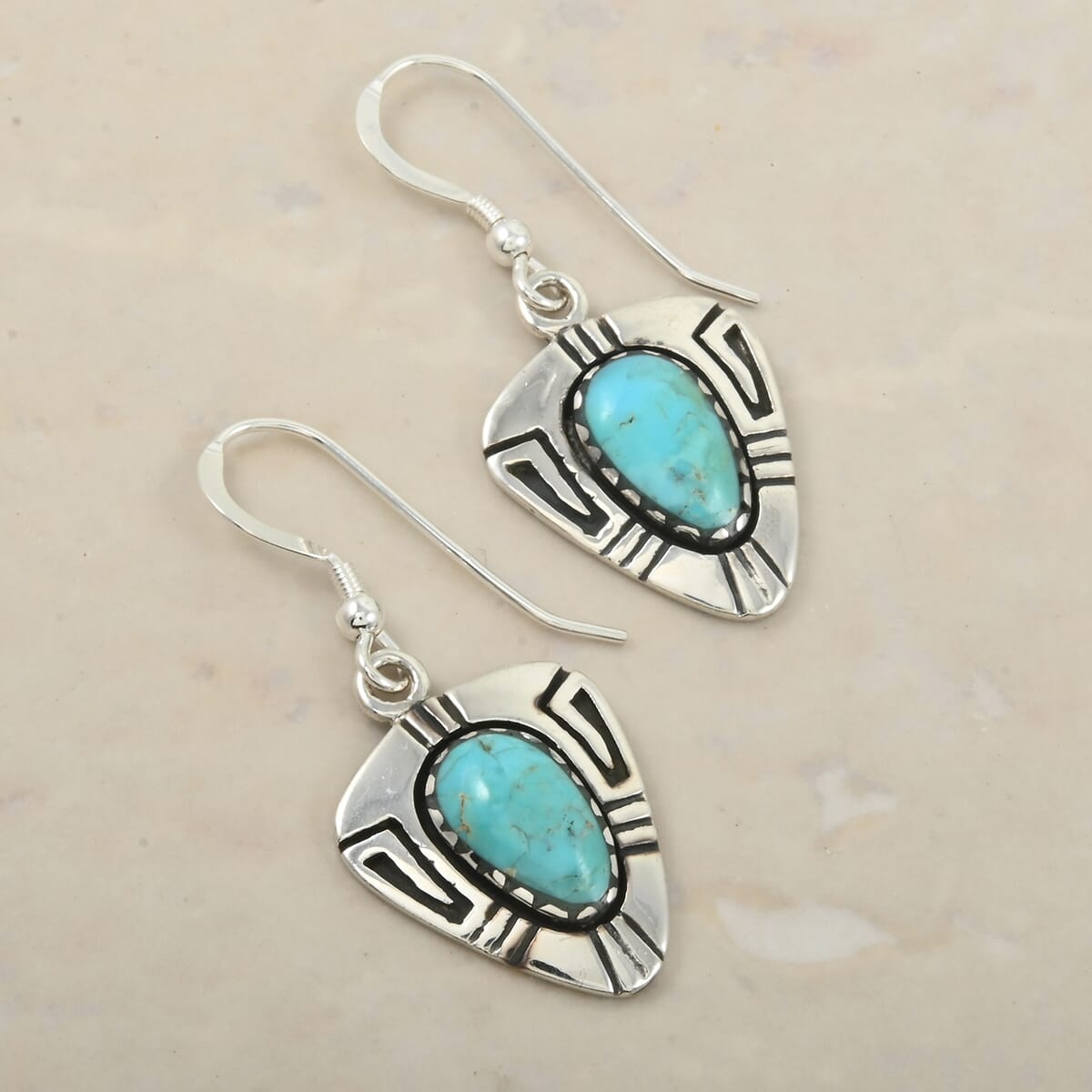 Santa Fe Style Kingman Turquoise 4.00 ctw Earrings in Sterling Silver image number 1