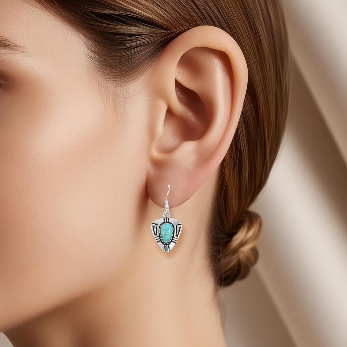 Santa Fe Style Kingman Turquoise 4.00 ctw Earrings in Sterling Silver image number 2
