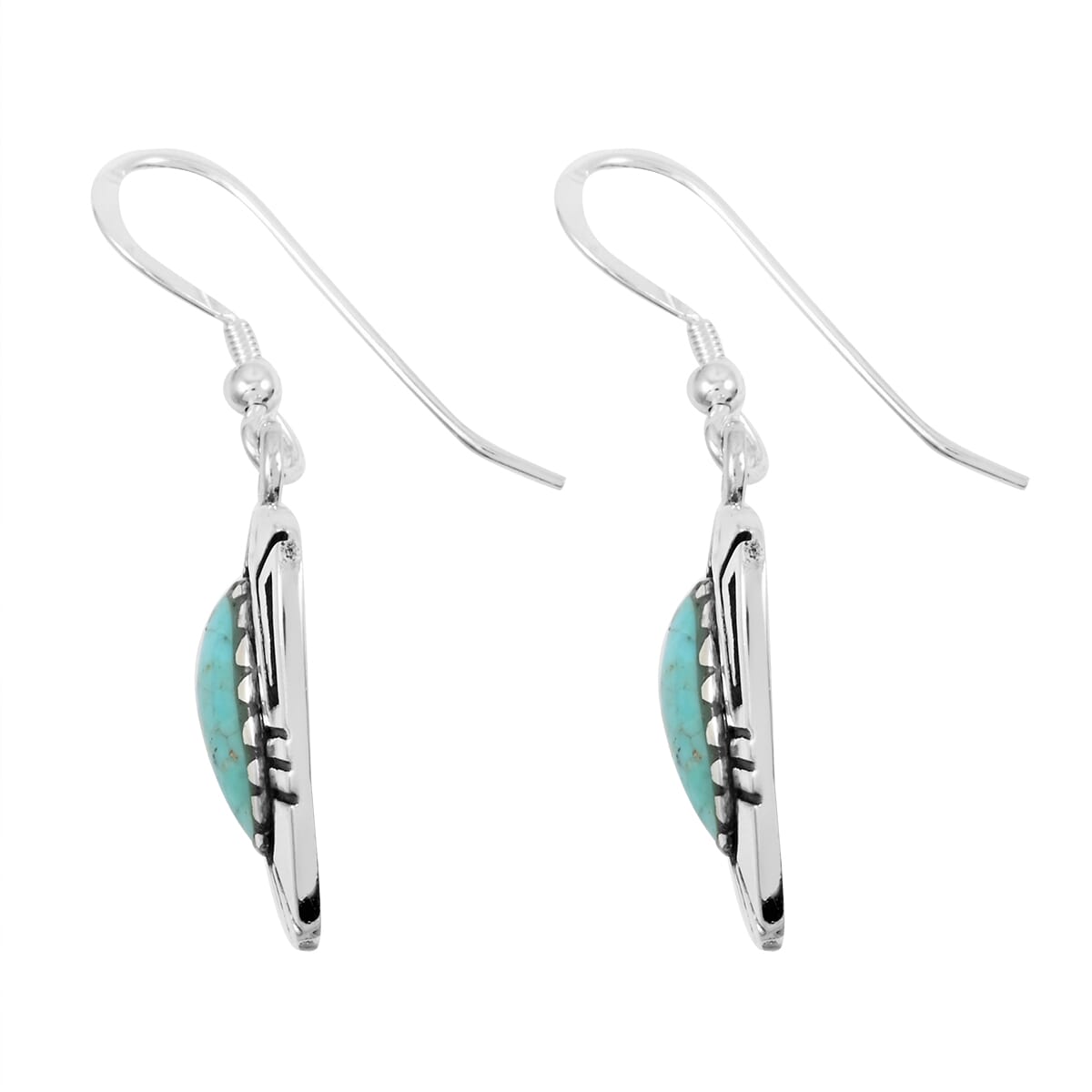 Santa Fe Style Kingman Turquoise 4.00 ctw Earrings in Sterling Silver image number 3