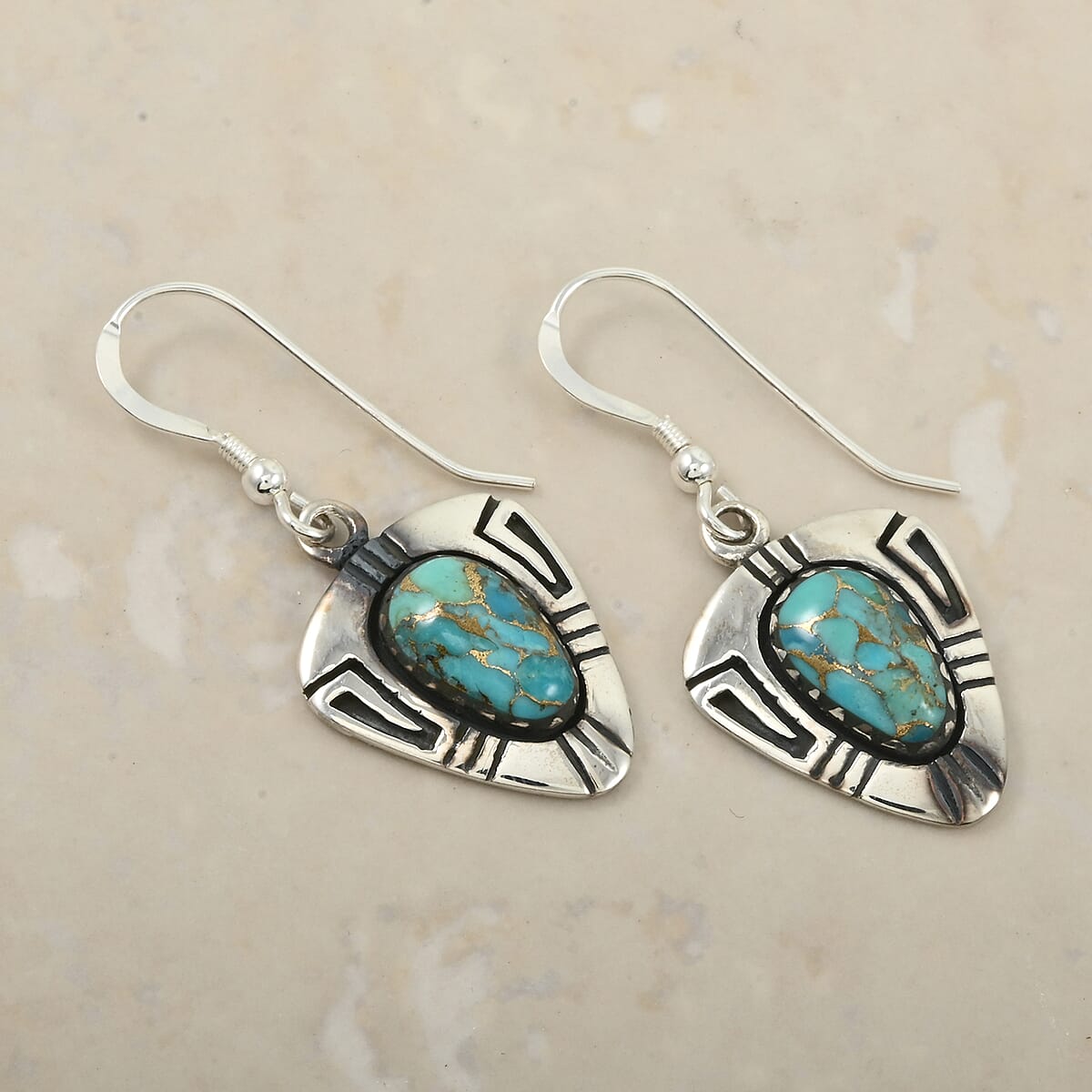 Santa Fe Style Mojave Turquoise 4.00 ctw Earrings in Sterling Silver image number 1