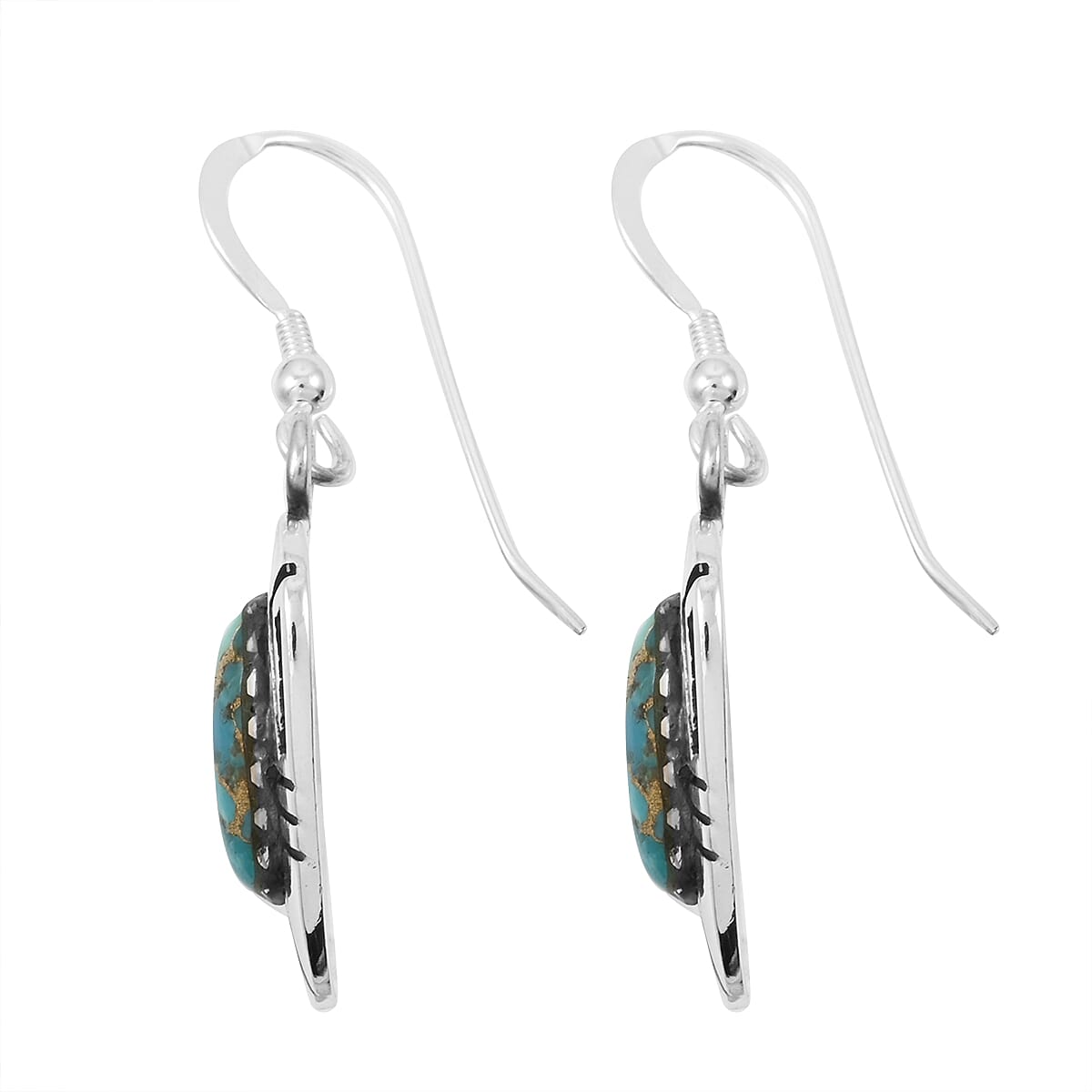 Santa Fe Style Mojave Turquoise 4.00 ctw Earrings in Sterling Silver image number 3