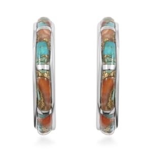 Santa Fe Style Spiny Turquoise 4.25 ctw Half Hoop Earrings in Sterling Silver