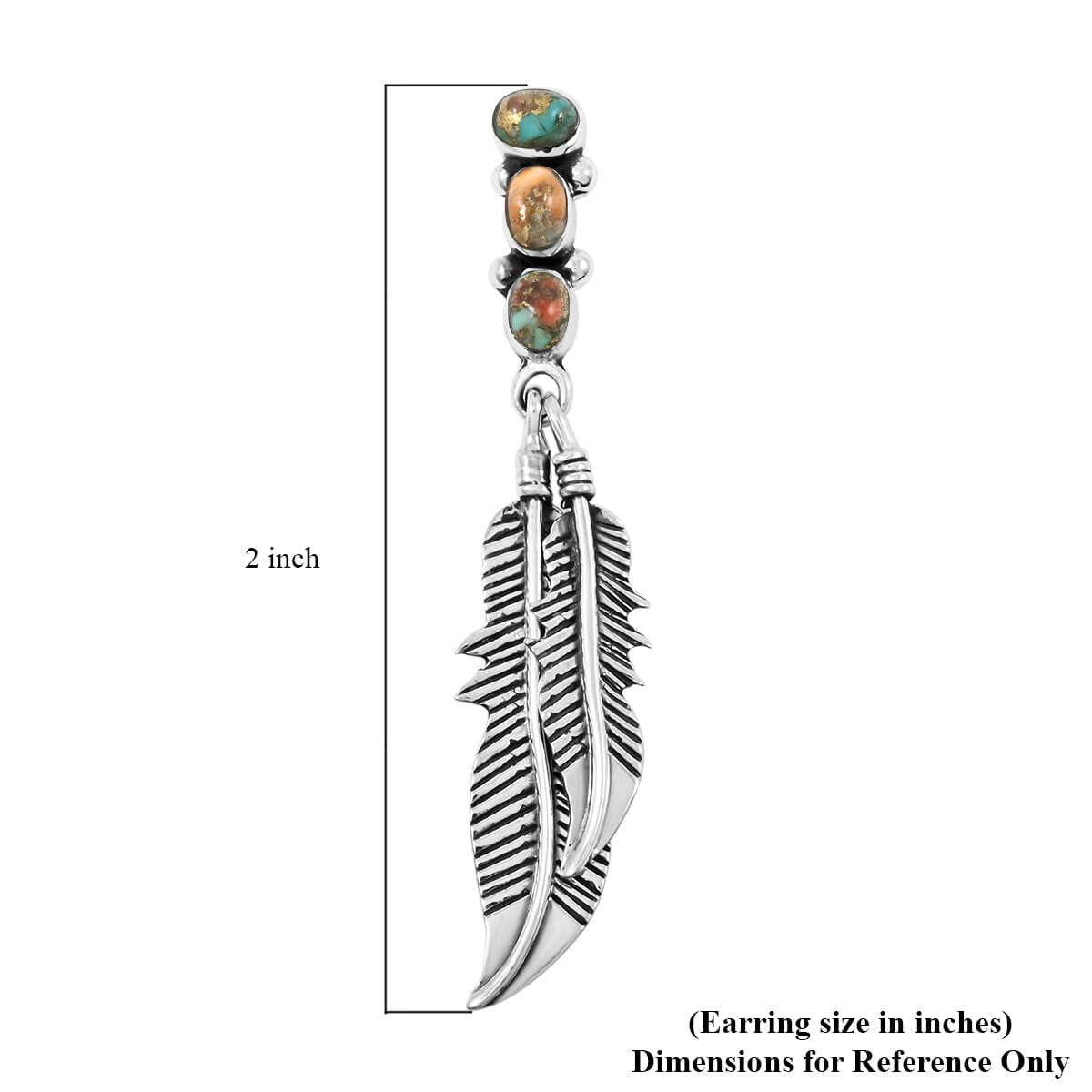 Santa Fe Style Spiny Turquoise Feather Earrings in Sterling Silver 1.75 ctw image number 4