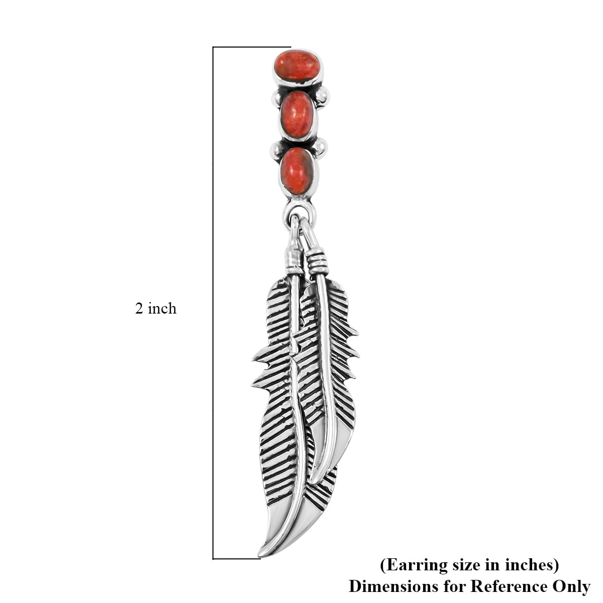 Santa Fe Style Enhanced Red Coral Feather Earrings in Sterling Silver 1.75 ctw image number 4