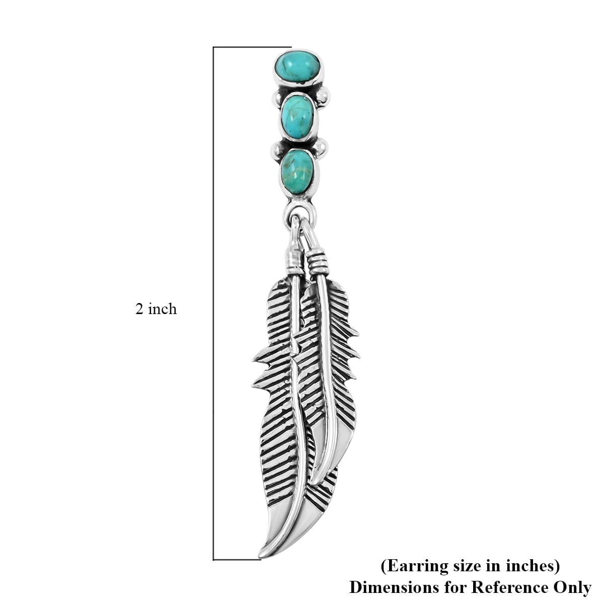 Santa Fe Style Kingman Turquoise Feather Earrings in Sterling Silver 1.75 ctw image number 4