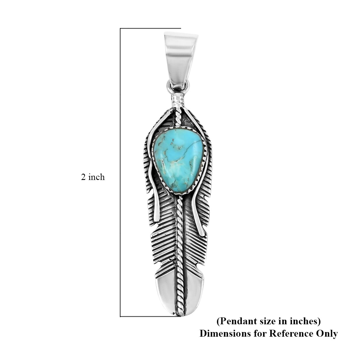 Santa Fe Style Kingman Turquoise Feather Pendant in Sterling Silver 4.50 ctw image number 4