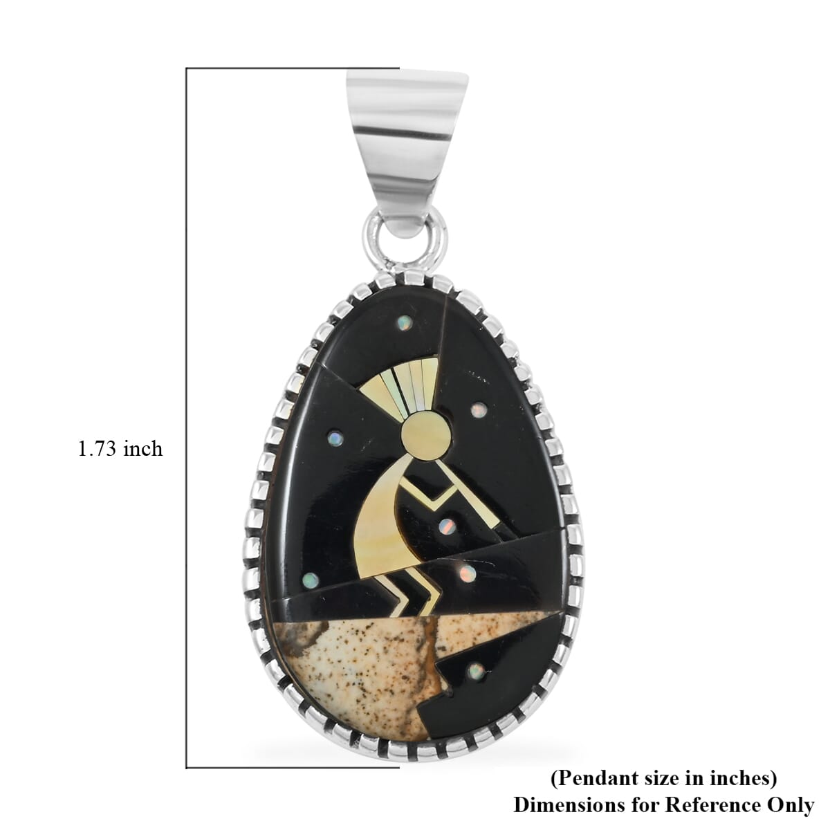 Santa Fe Style Black Onyx, Multi Gemstone Kokopelli Pendant in Sterling Silver 12.50 ctw image number 4