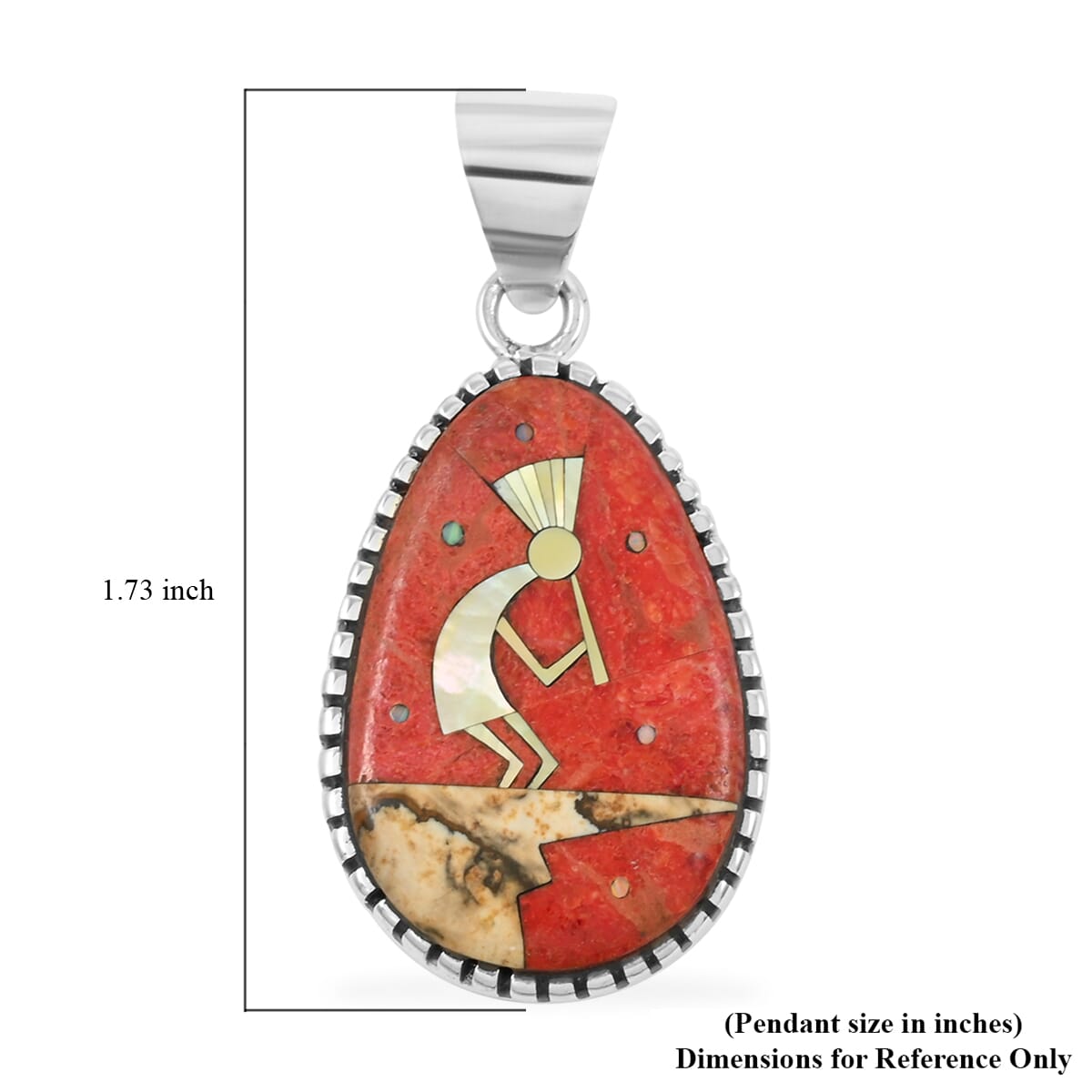 Santa Fe Style Enhanced Red Coral and Multi Gemstone 12.50 ctw Kokopelli Pendant in Sterling Silver image number 4