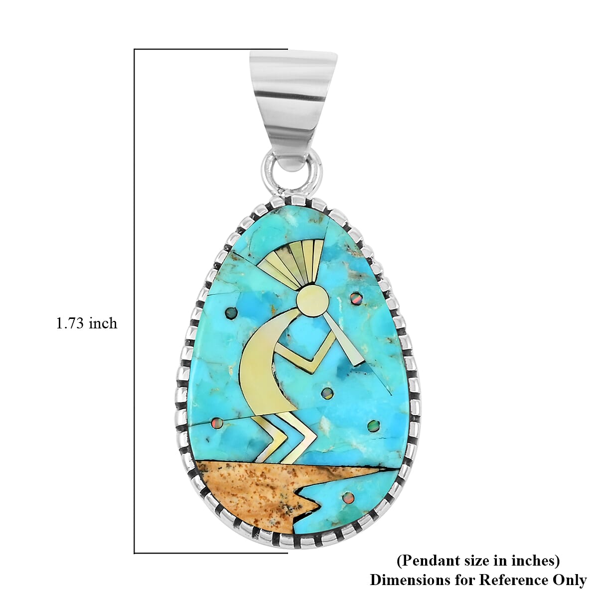 Santa Fe Style Kingman Turquoise and Multi Gemstone 12.50 ctw Kokopelli Pendant without Chain in Sterling Silver image number 4