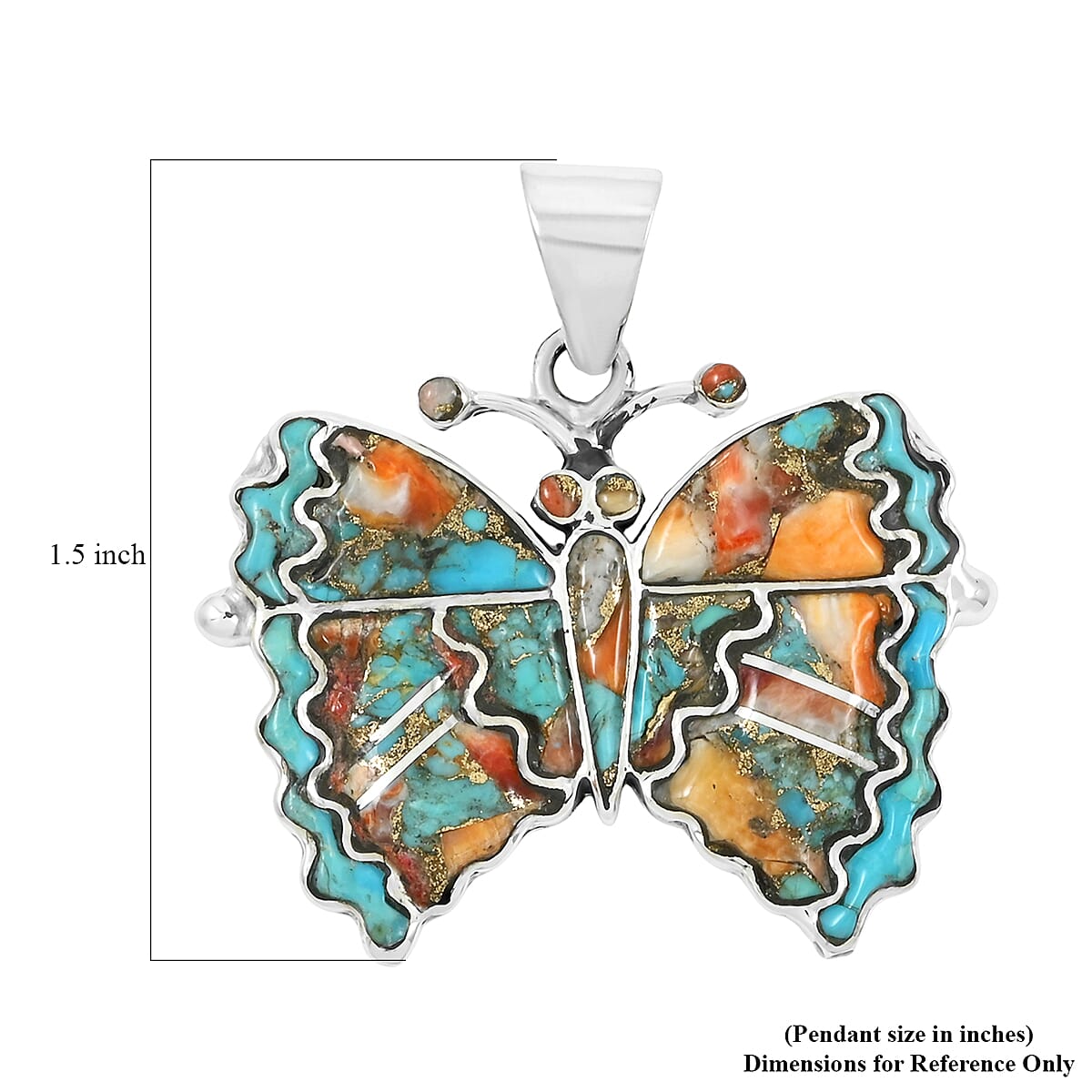 Santa Fe Style Spiny Turquoise and Kingman Turquoise 24.00 ctw Butterfly Pendant in Sterling Silver image number 4
