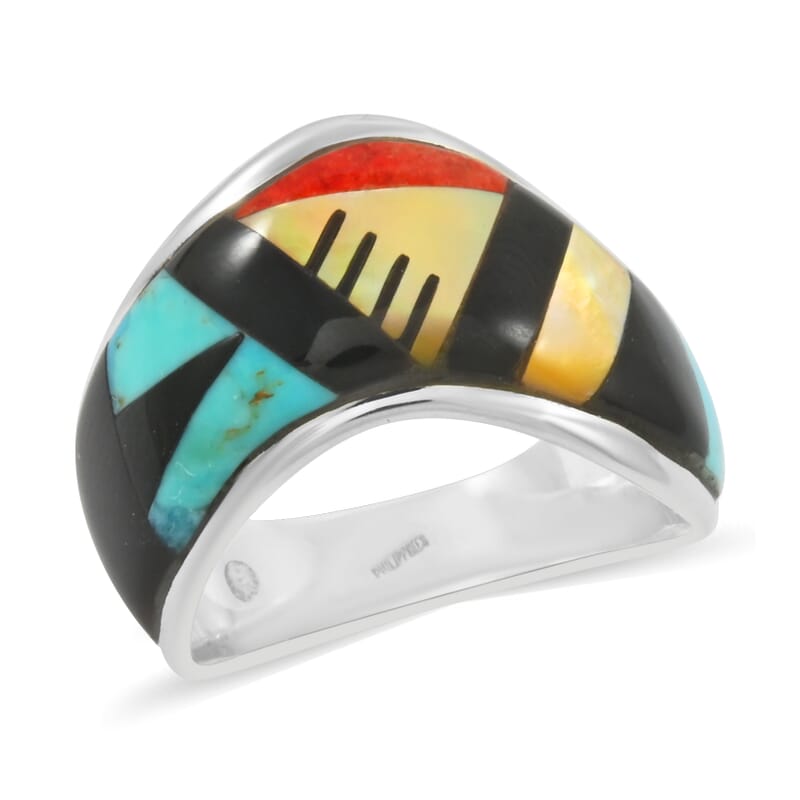 Santa Fe Style Multi Gemstone 10.00 ctw Ring in Sterling Silver (Size  10.0)