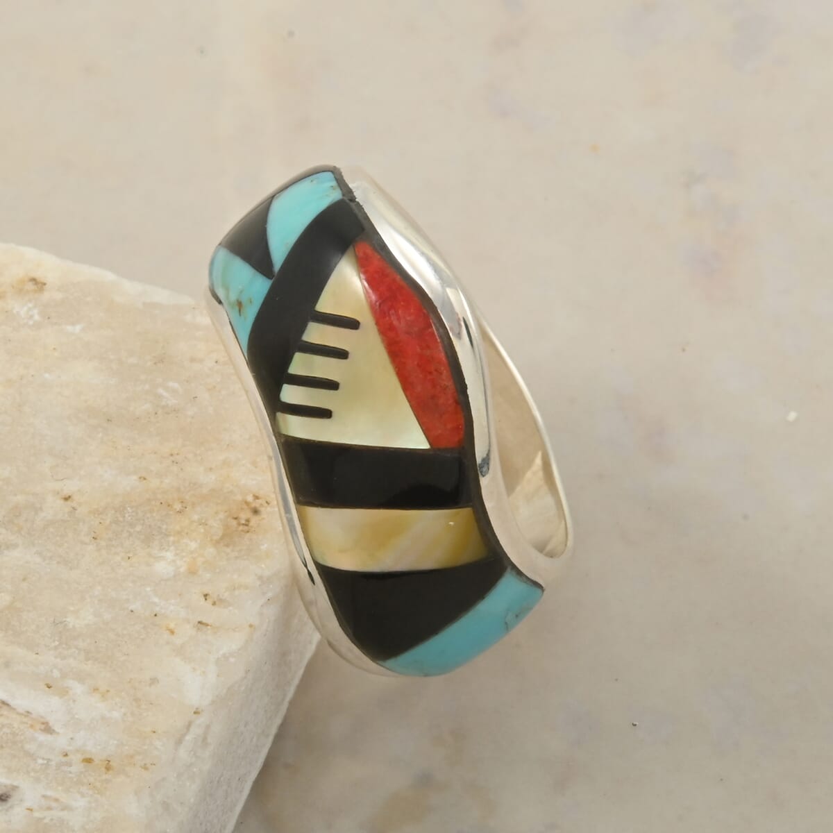 Santa Fe Style Multi Gemstone Ring in Sterling Silver (Size 10.0) 10.00 ctw image number 1