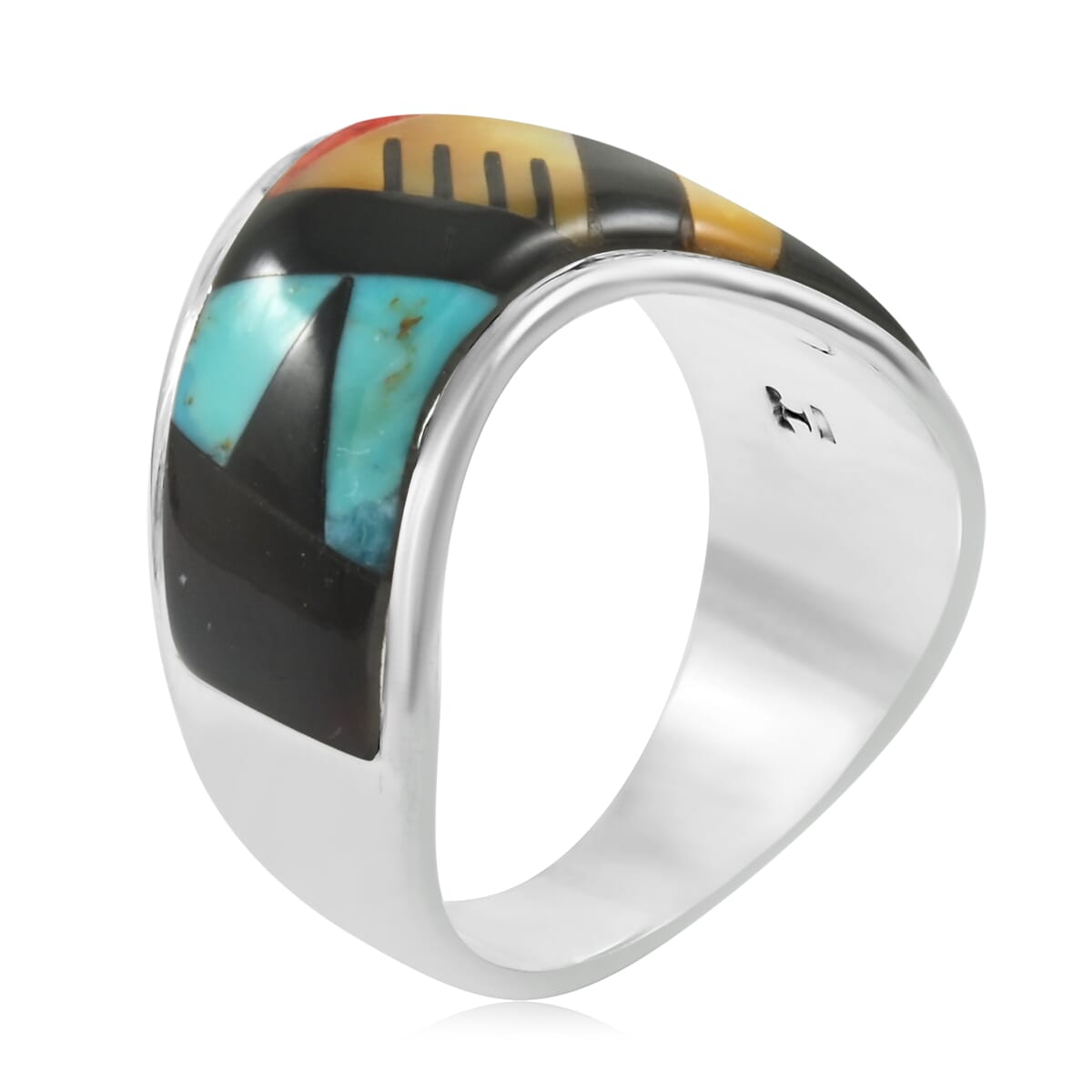 Santa Fe Style Multi Gemstone Ring in Sterling Silver (Size 10.0) 10.00 ctw image number 3