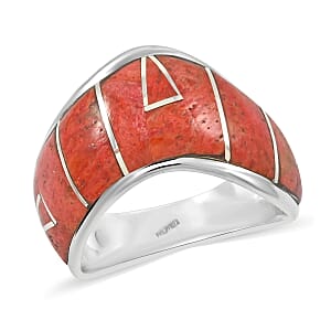 Santa Fe Style Enhanced Red Coral 10.00 ctw Ring in Sterling Silver (Size 10.0)