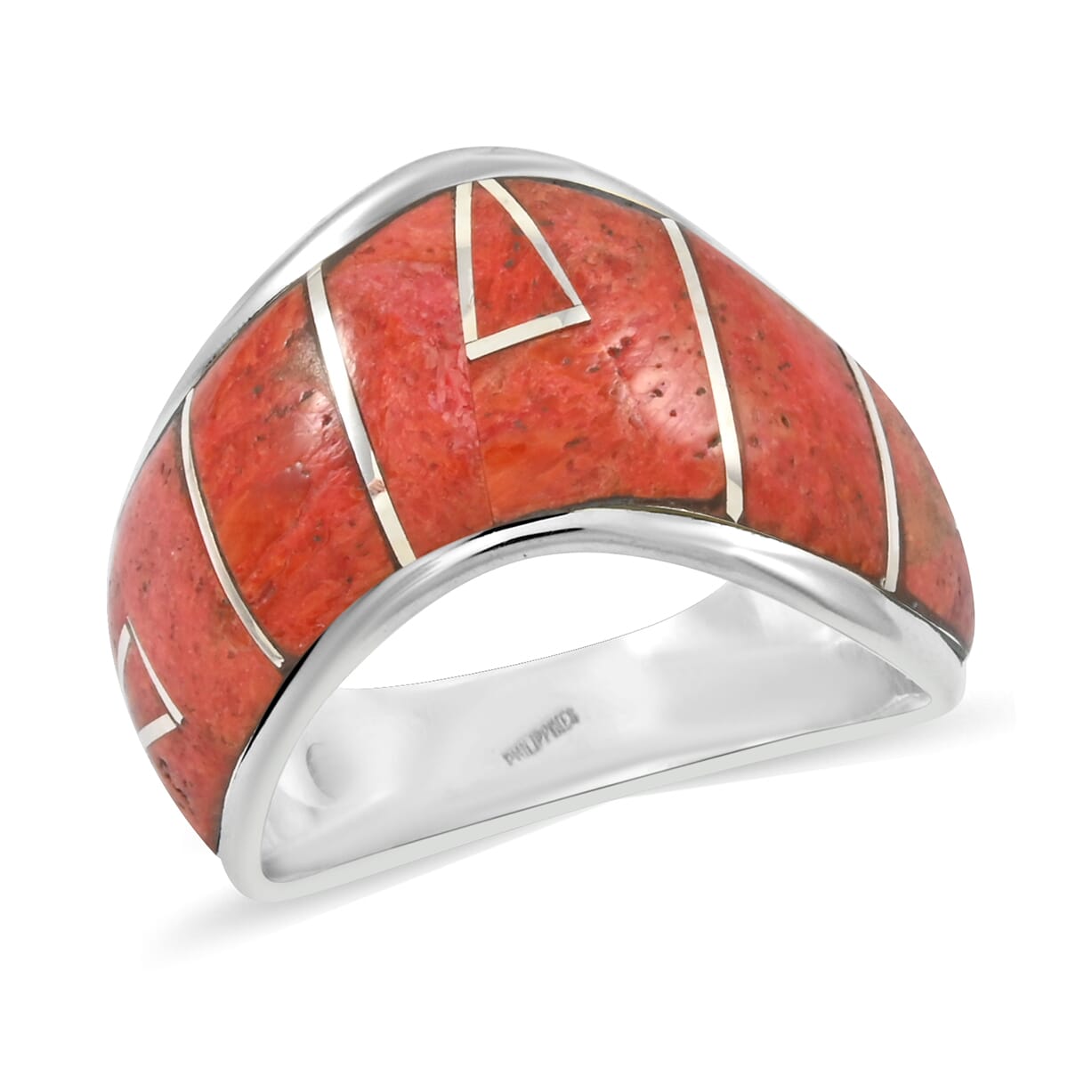 Santa Fe Style Enhanced Red Coral 10.00 ctw Ring in Sterling Silver (Size 8.0) image number 0