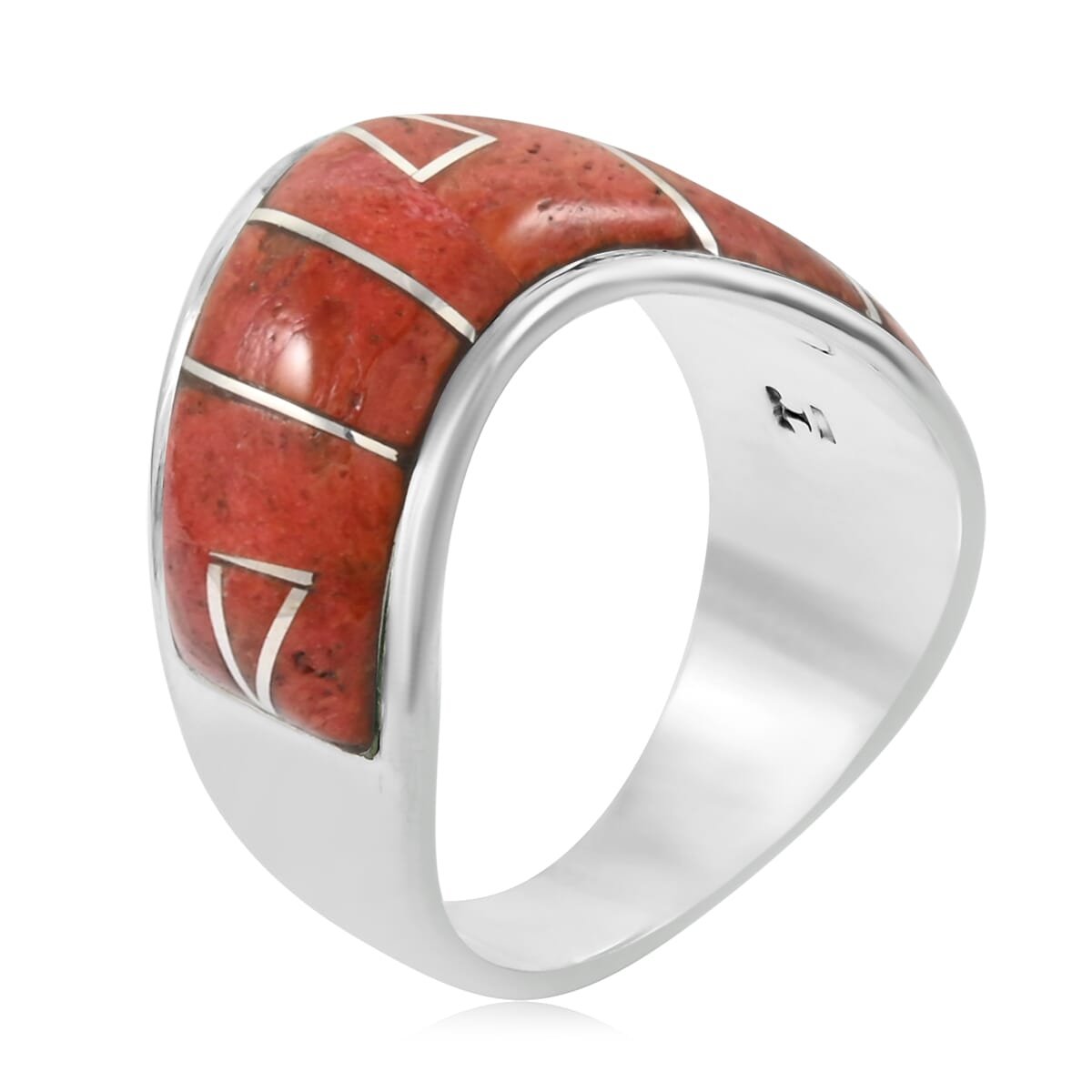 Santa Fe Style Enhanced Red Coral 10.00 ctw Ring in Sterling Silver (Size 8.0) image number 3