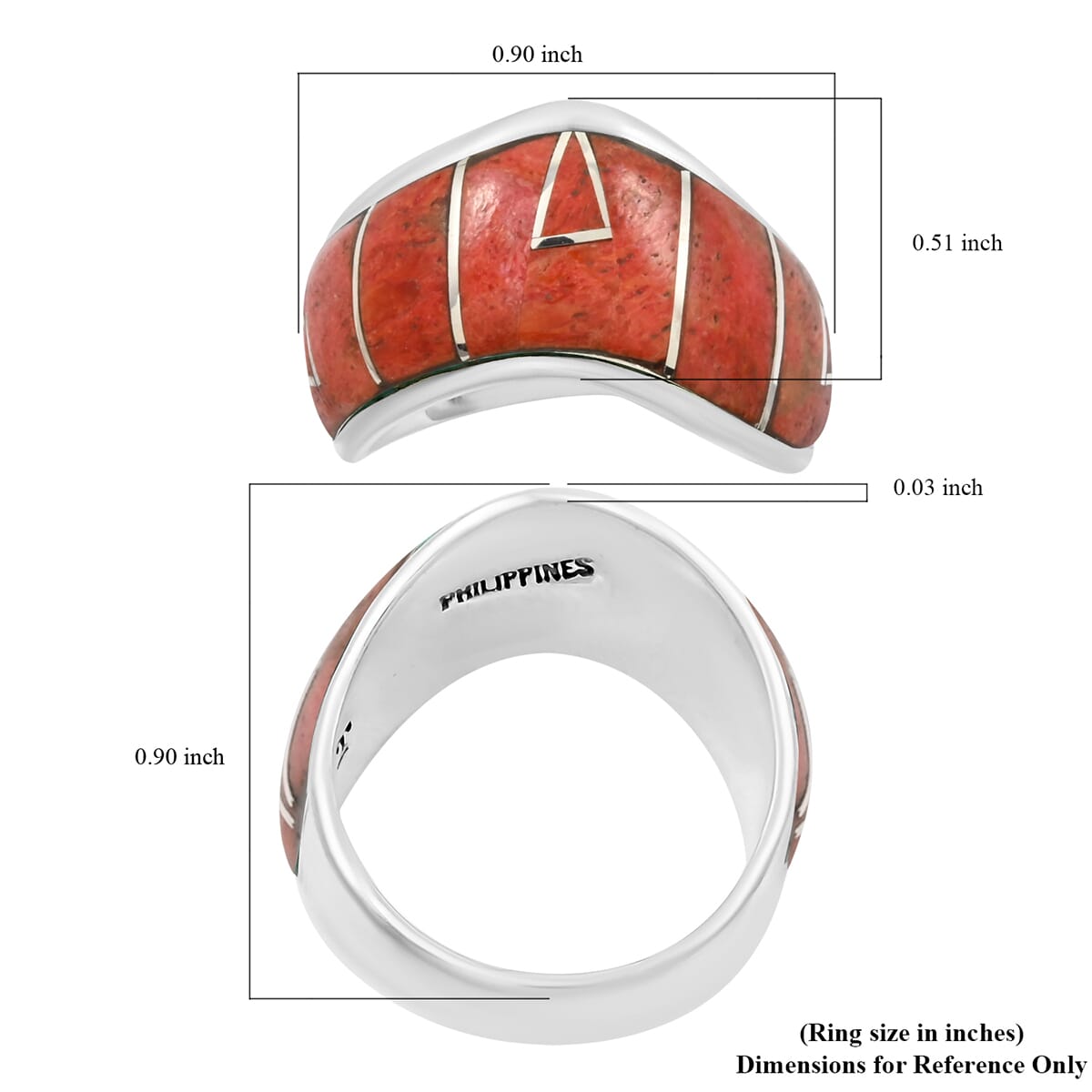 Santa Fe Style Enhanced Red Coral 10.00 ctw Ring in Sterling Silver (Size 8.0) image number 4