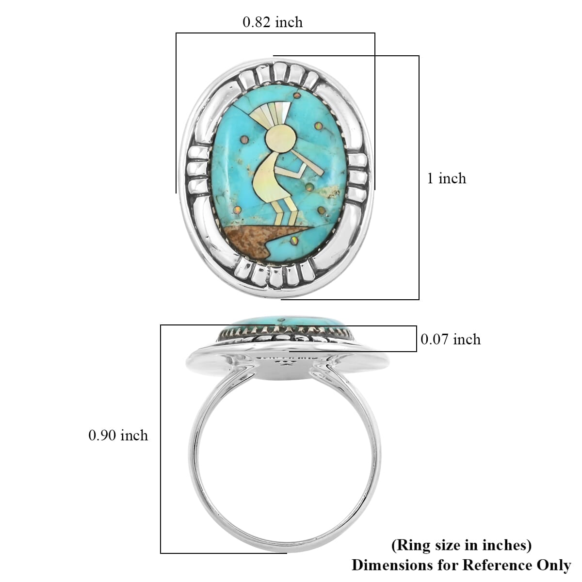 Santa Fe Style Kingman Turquoise and Multi Gemstone 8.00 ctw Kokopelli Ring in Sterling Silver (Size 11.0) image number 4