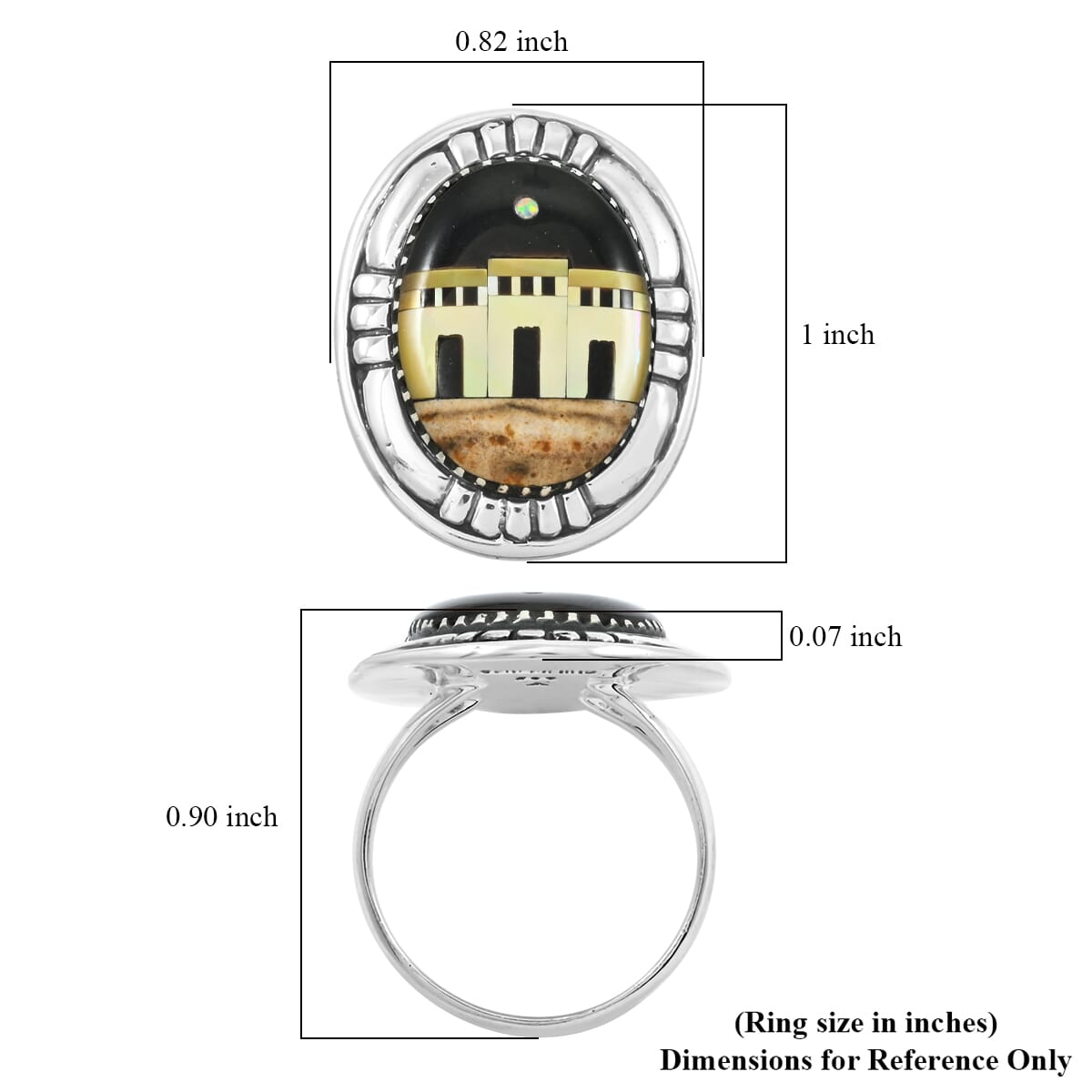 Santa Fe Style Black Onyx and Multi Gemstone 23.00 ctw Pueblo Ring in Sterling Silver (Size  6.0) image number 4