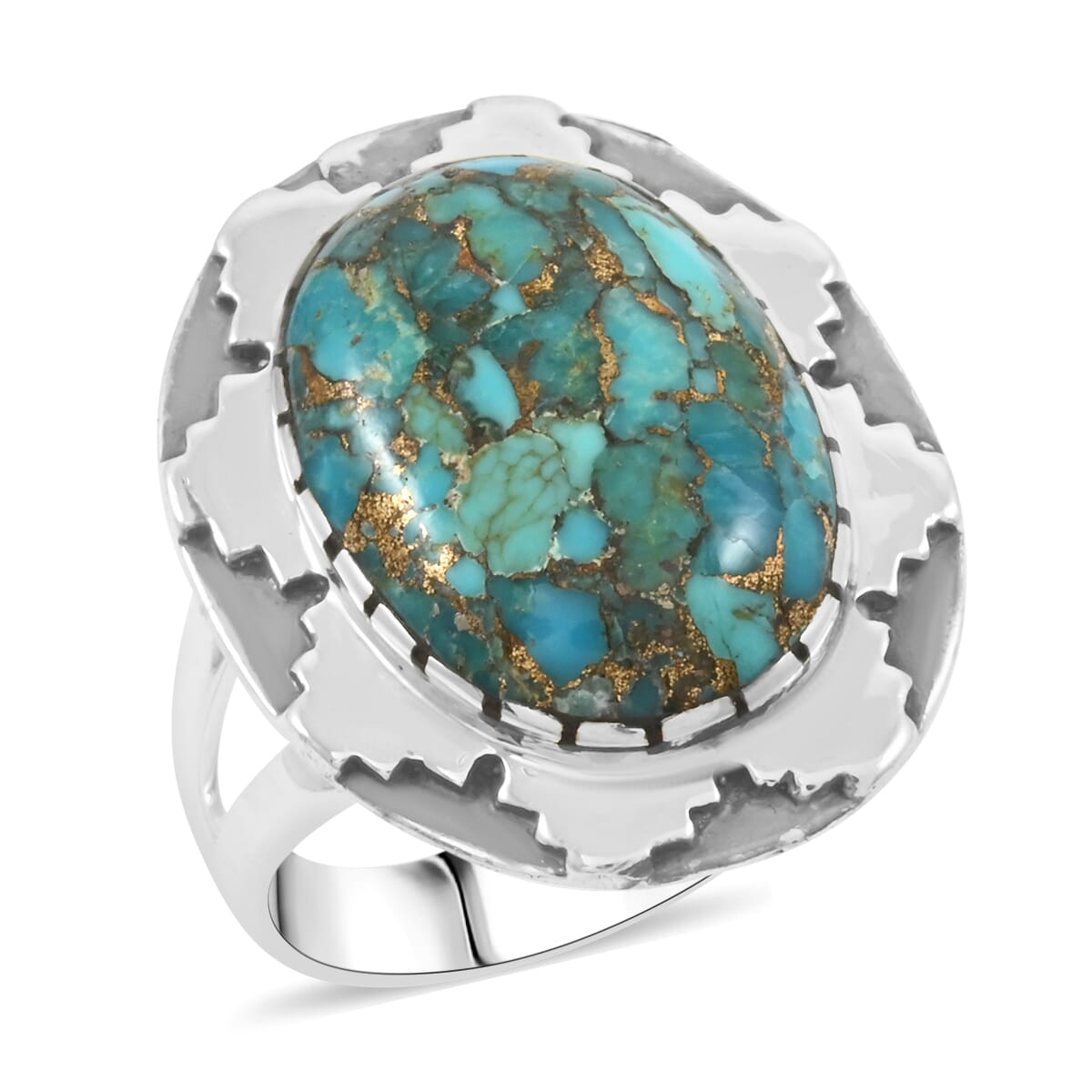 Santa Fe Style Mojave Turquoise 10.00 ctw Ring in Sterling Silver (Size  10.0) image number 0