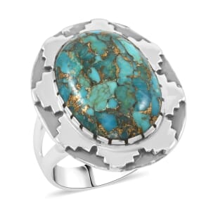 Santa Fe Style Mojave Turquoise 10.00 ctw Ring in Sterling Silver (Size  10.0)