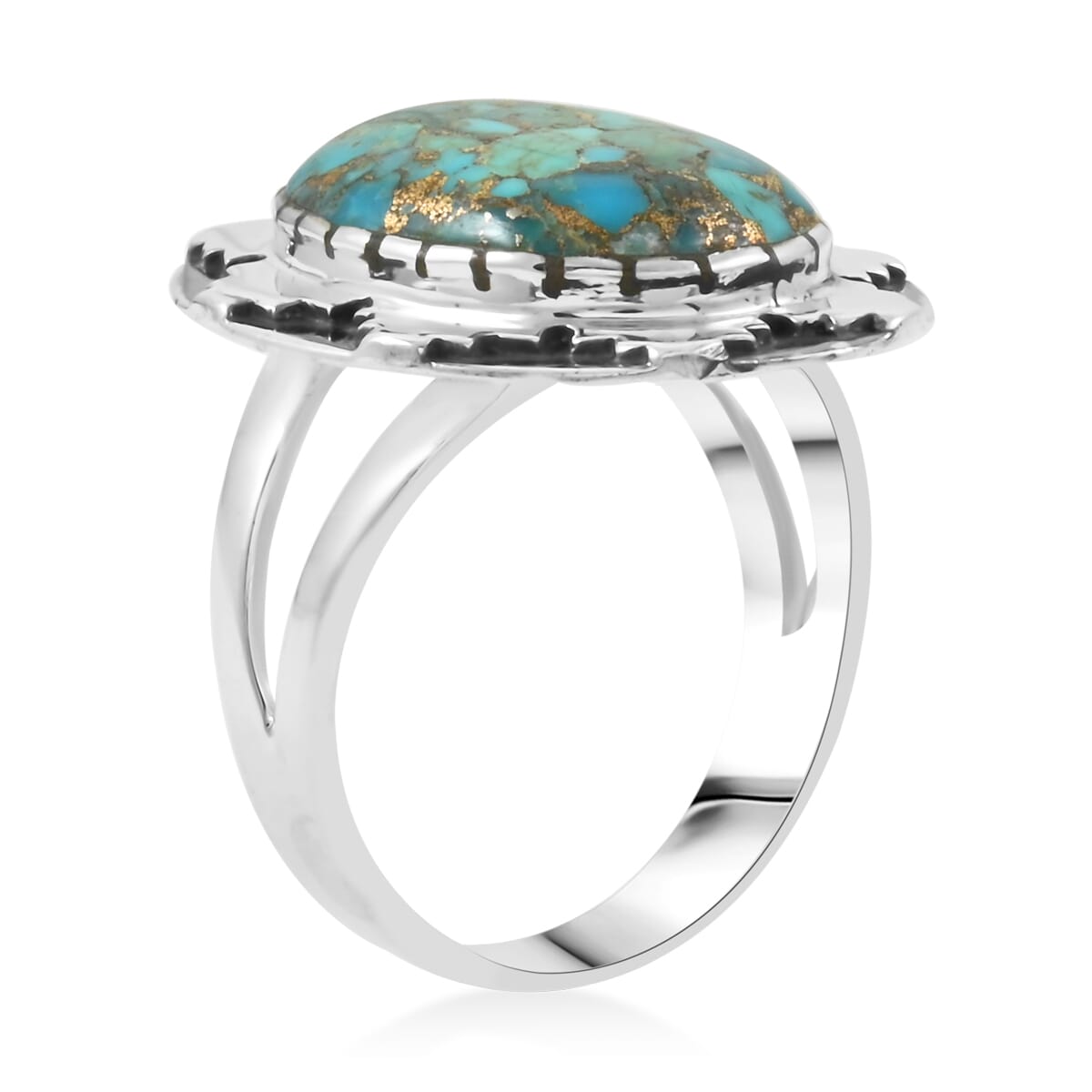 Santa Fe Style Mojave Turquoise 10.00 ctw Ring in Sterling Silver (Size  10.0) image number 3