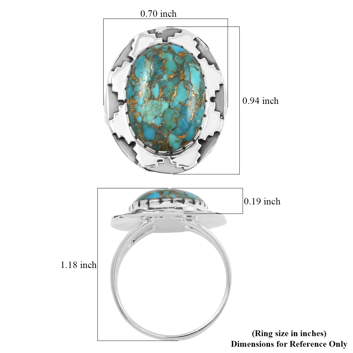 Santa Fe Style Mojave Turquoise 10.00 ctw Ring in Sterling Silver (Size  10.0) image number 4