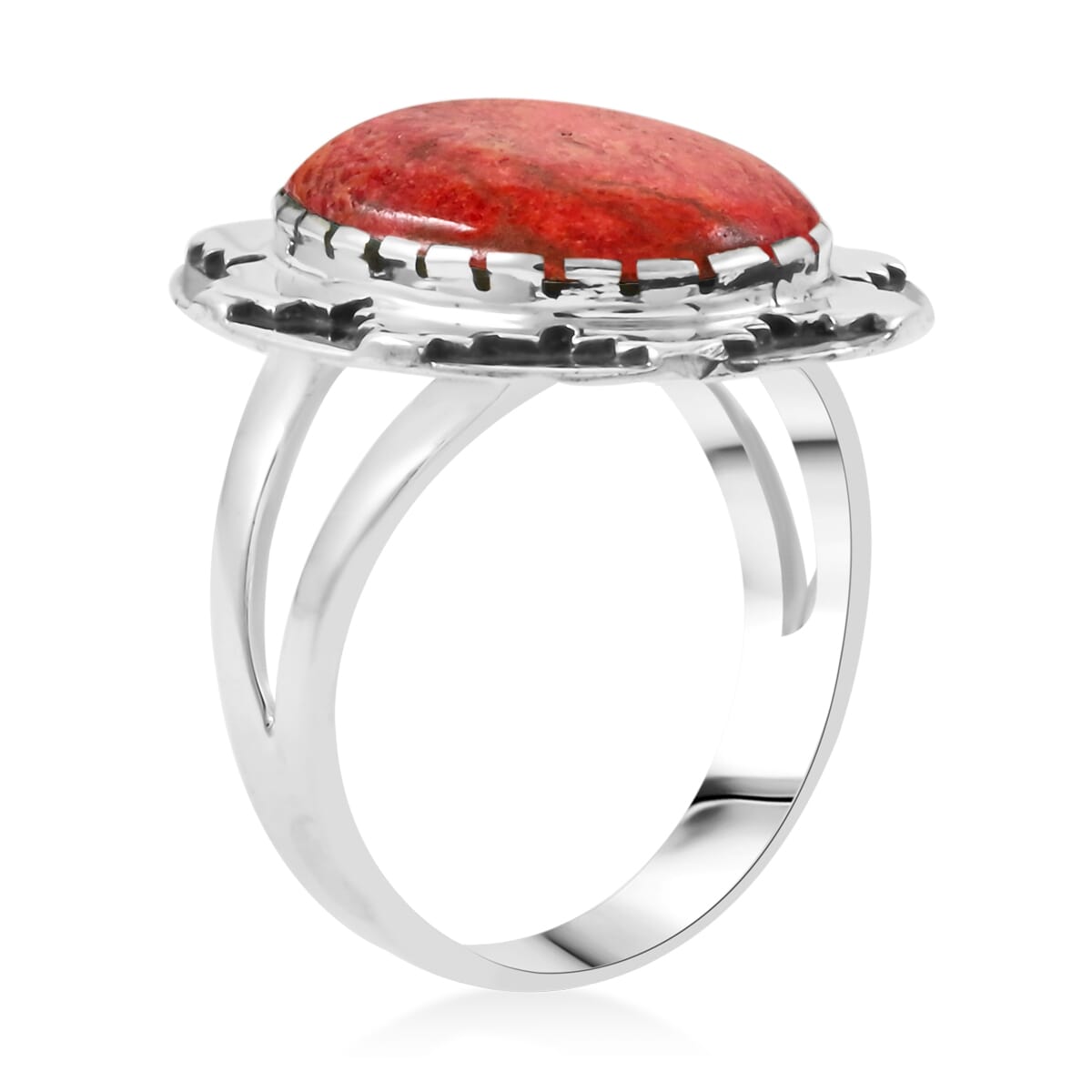 Santa Fe Style Enhanced Red Coral 10.00 ctw Ring in Sterling Silver (Size 8.0) image number 3