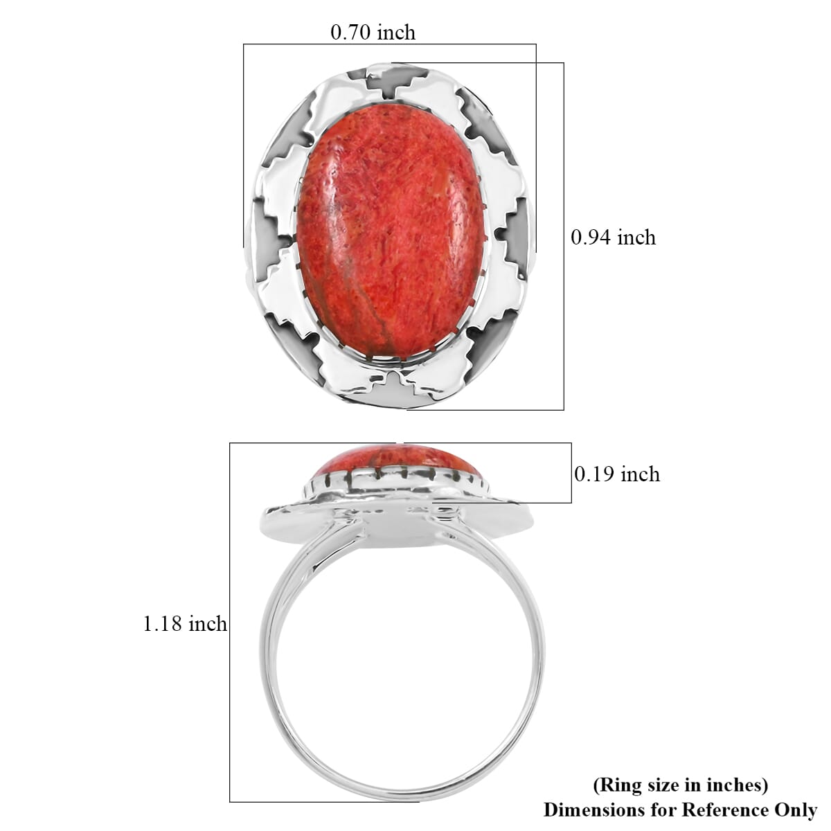 Santa Fe Style Enhanced Red Coral 10.00 ctw Ring in Sterling Silver (Size 8.0) image number 4
