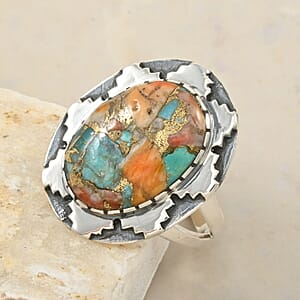 Santa Fe Style Spiny Turquoise 10.00 ctw Ring in Sterling Silver (Size  11.0)