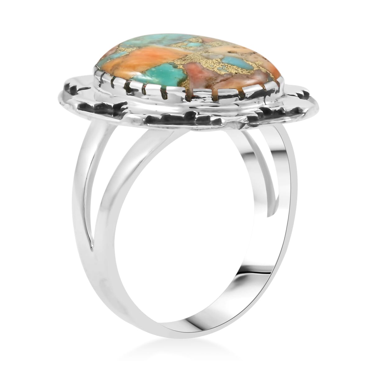 Santa Fe Style Spiny Turquoise 10.00 ctw Ring in Sterling Silver (Size  6.0) image number 3
