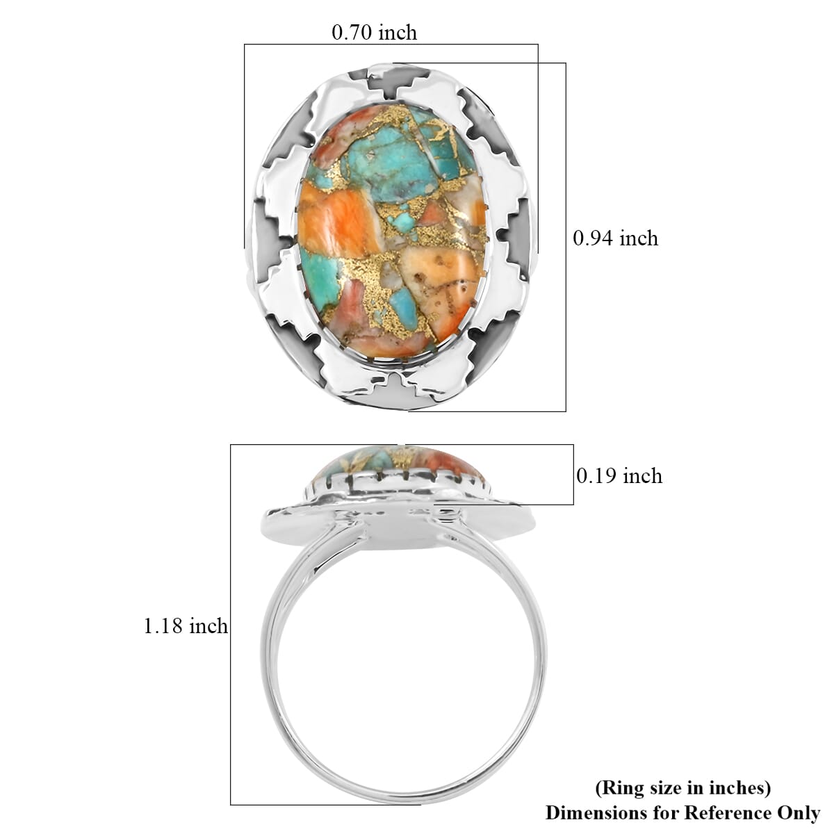 Santa Fe Style Spiny Turquoise 10.00 ctw Ring in Sterling Silver (Size  6.0) image number 4
