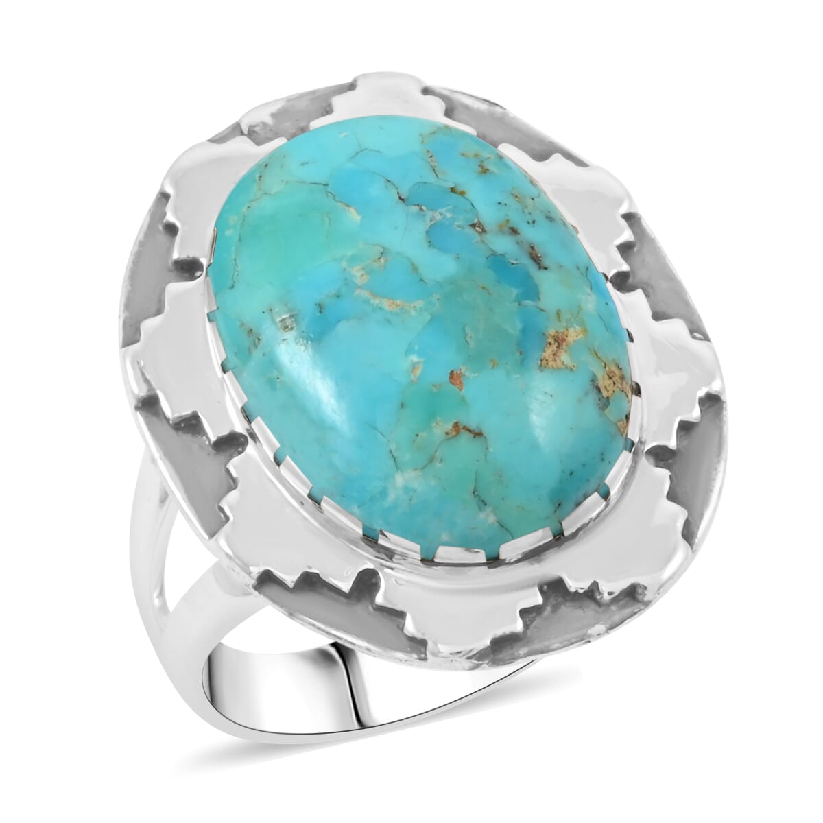 Santa Fe Style Kingman Turquoise 10.00 ctw Ring in Sterling Silver (Size  8.0) image number 0