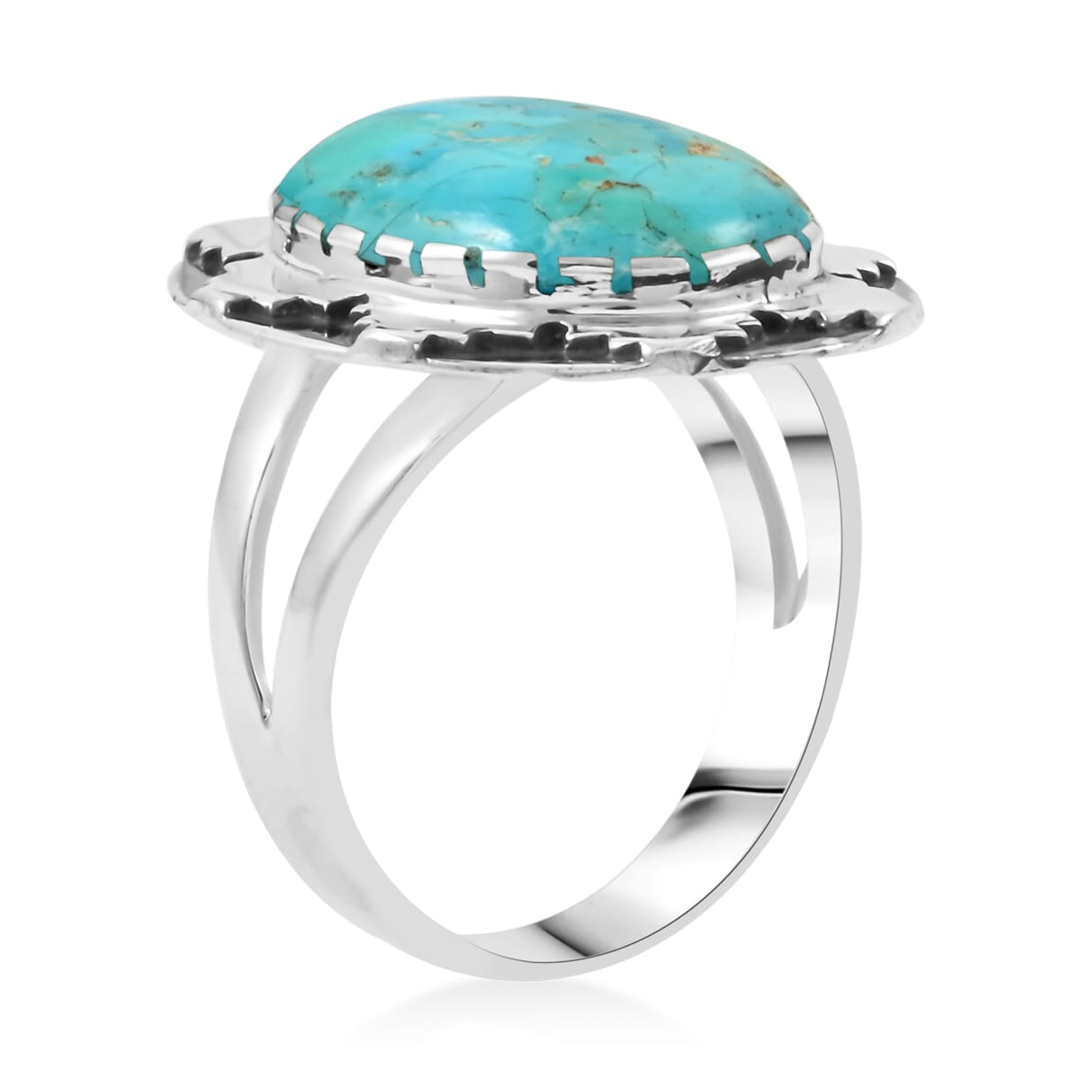 Santa Fe Style Kingman Turquoise 10.00 ctw Ring in Sterling Silver (Size  8.0) image number 3