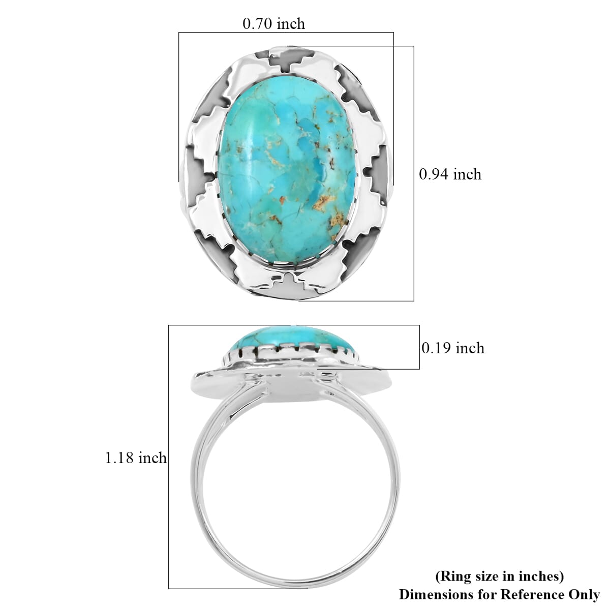 Santa Fe Style Kingman Turquoise 10.00 ctw Ring in Sterling Silver (Size  8.0) image number 4